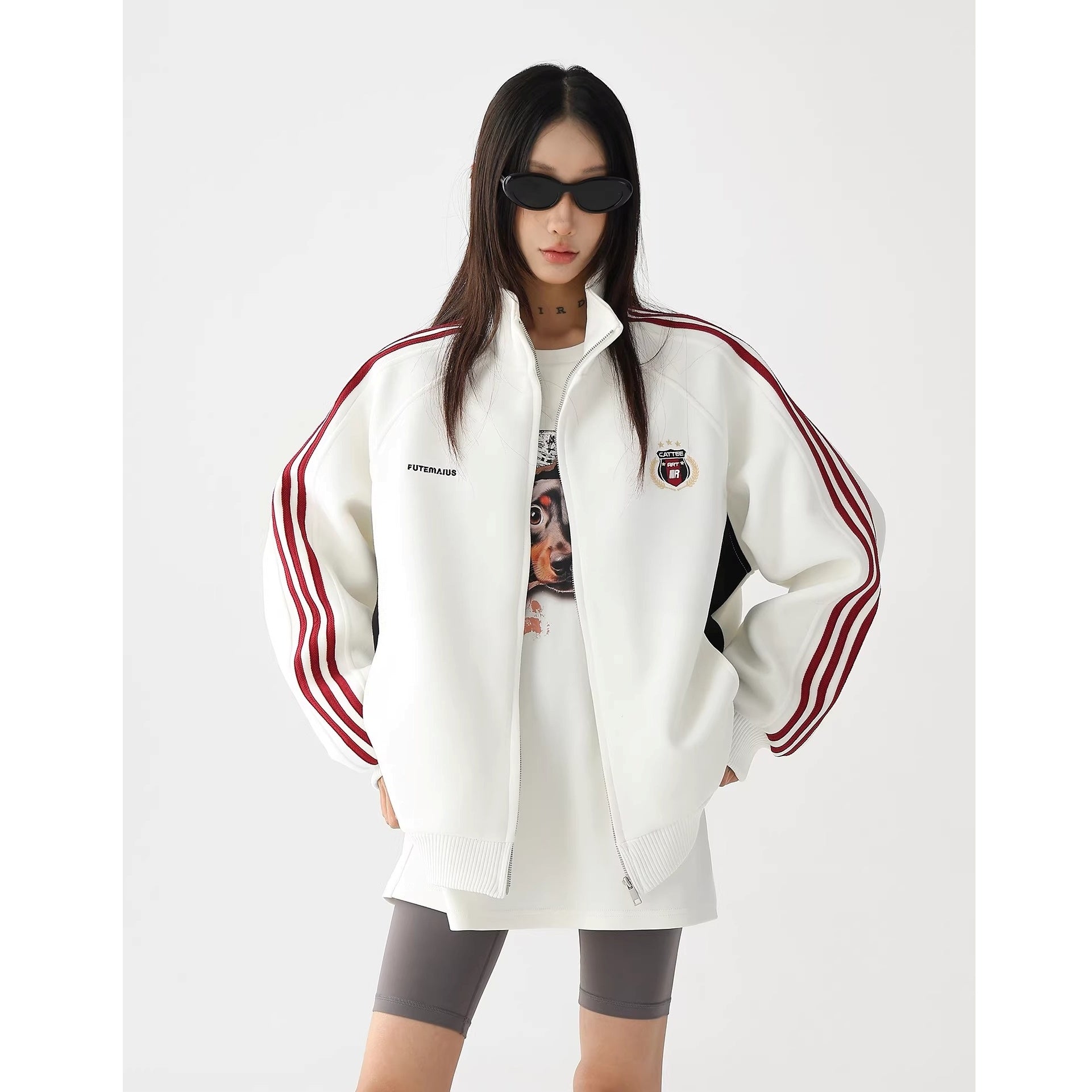 Preppy Embroidered Three-bar Sweat Jacket AC7021