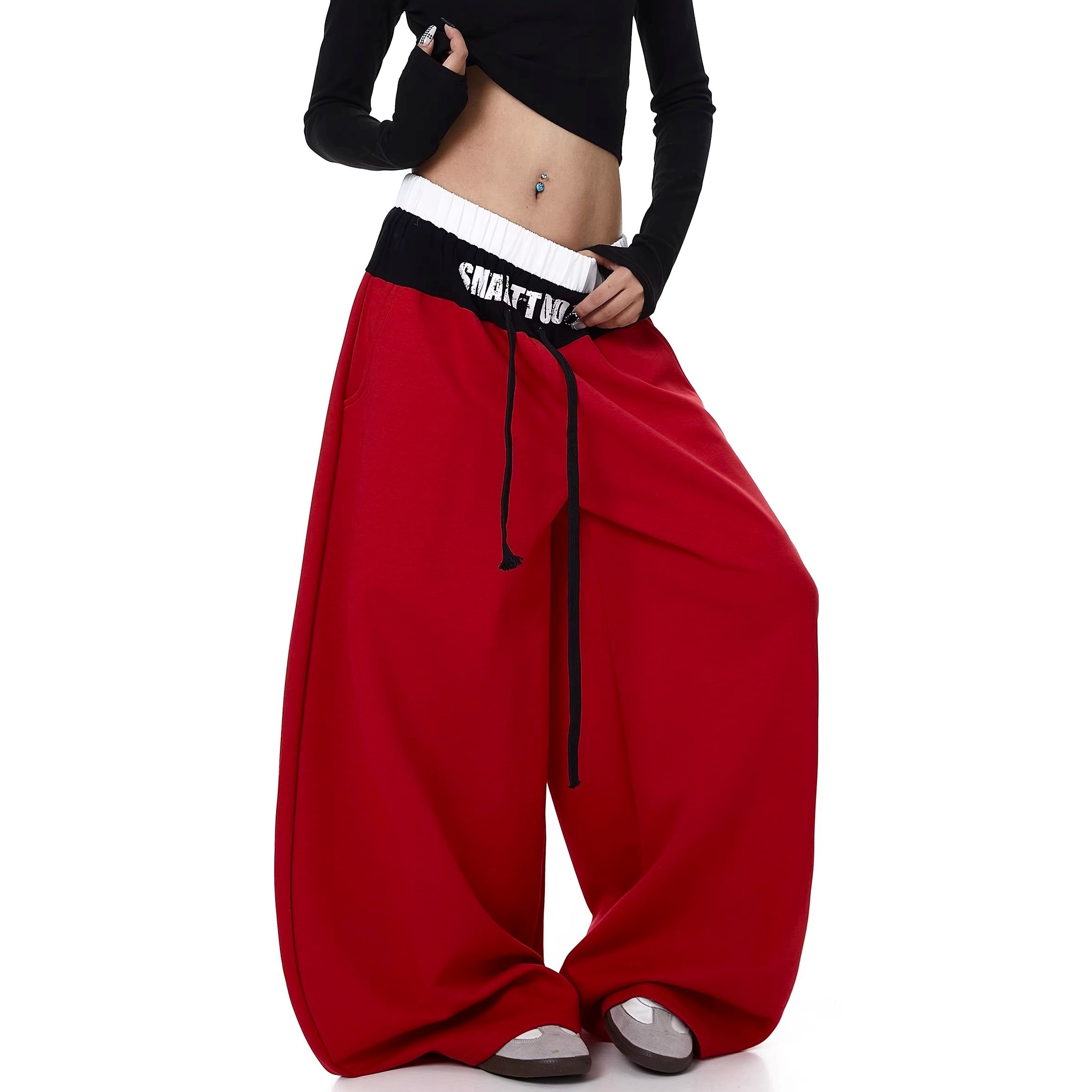 Fake Layered Spliced Letter Print Curve Sweat Pants BK7073