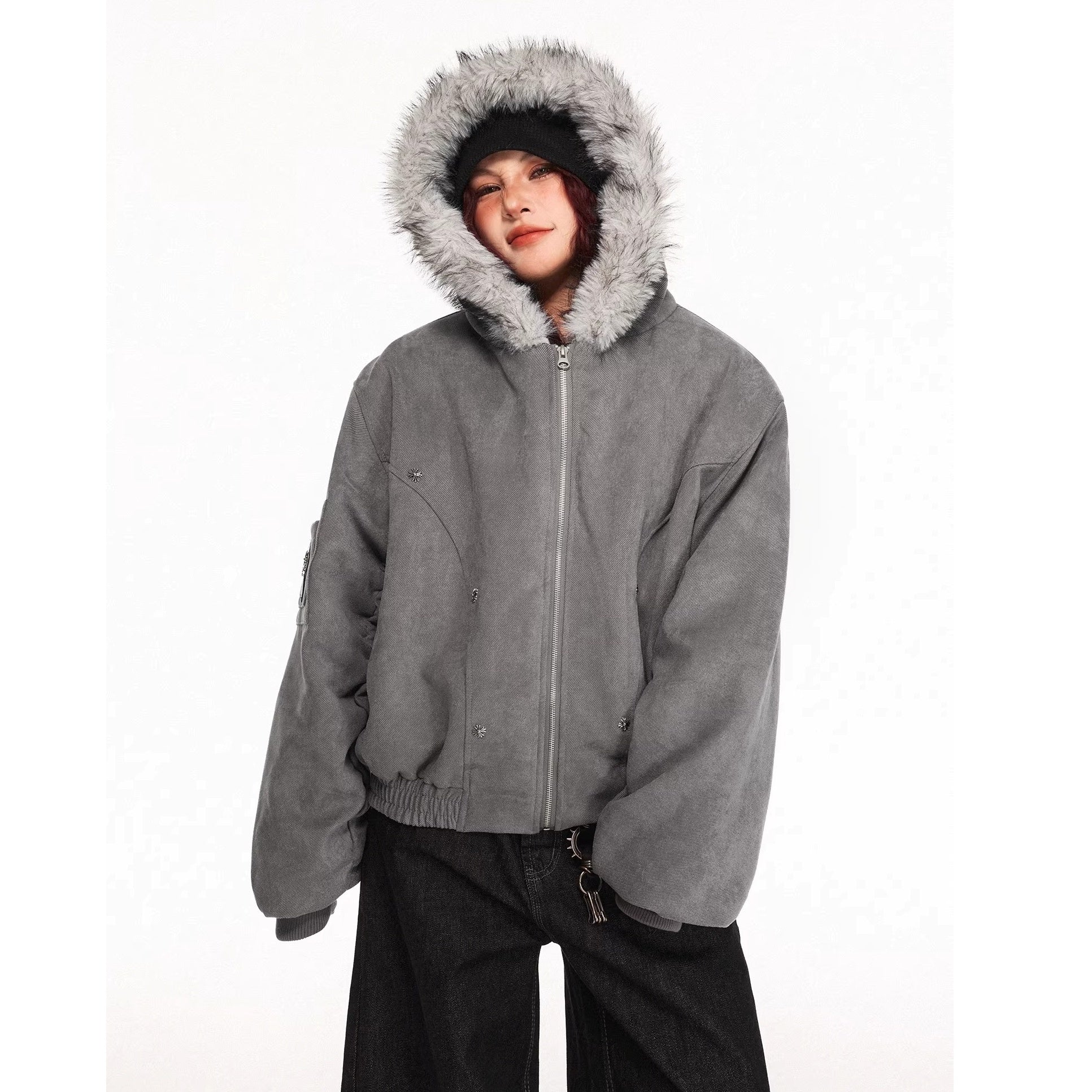 Fur Collar Carving Hooded Mountain Jacket MW10313