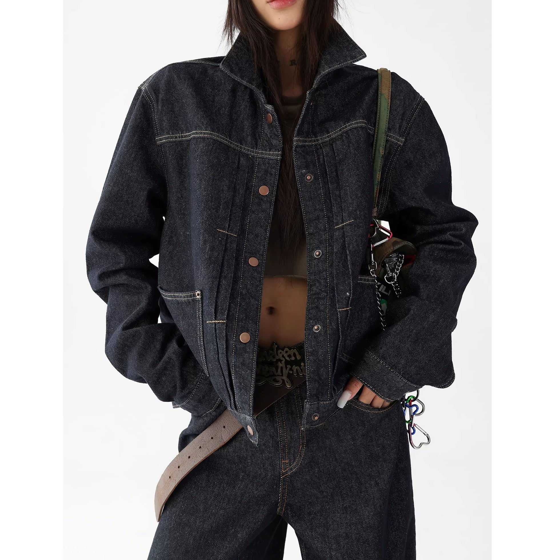 【上下別売り】Vintage Washed Loose Denim Jacket & Jeans Set-up AC7024