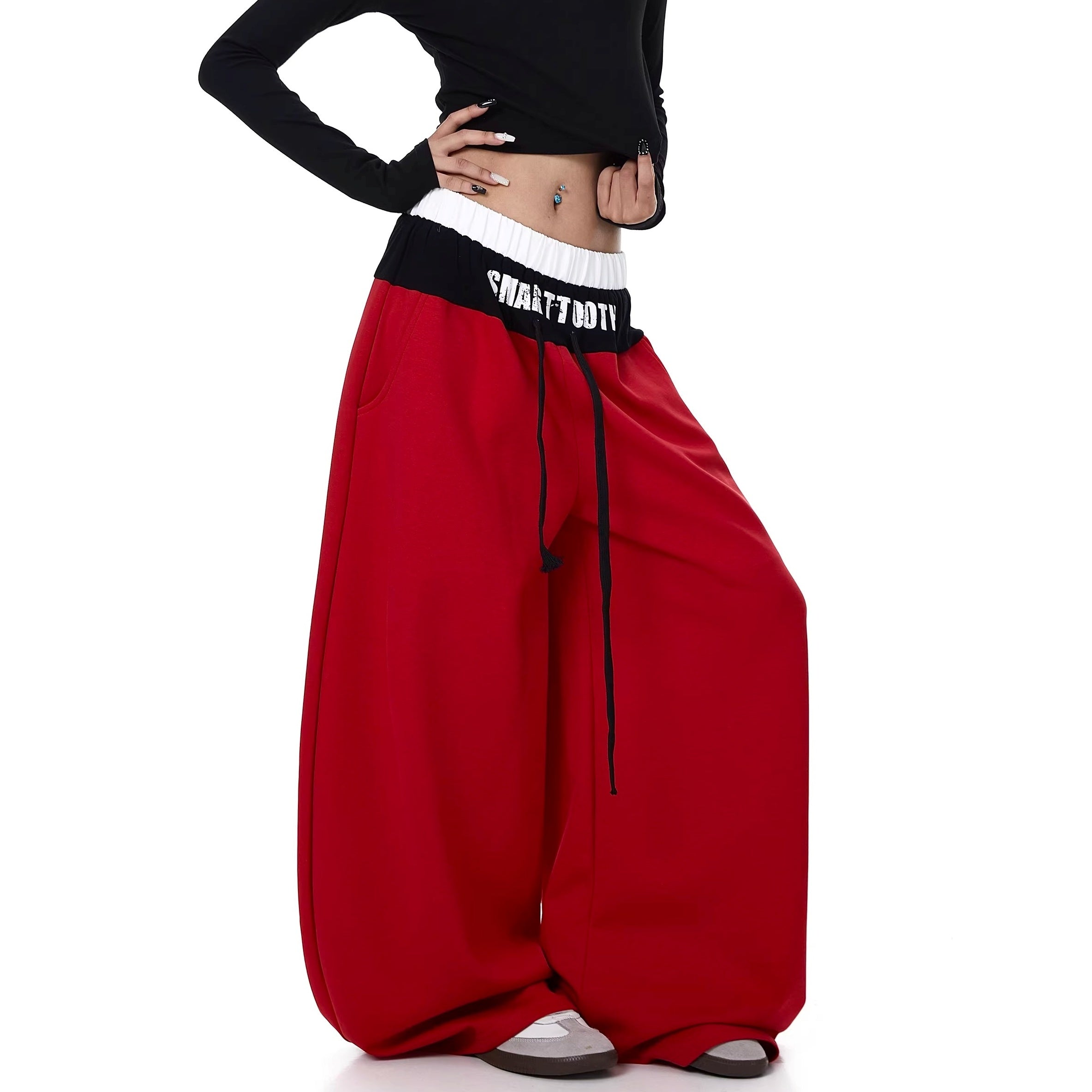 Fake Layered Spliced Letter Print Curve Sweat Pants BK7073