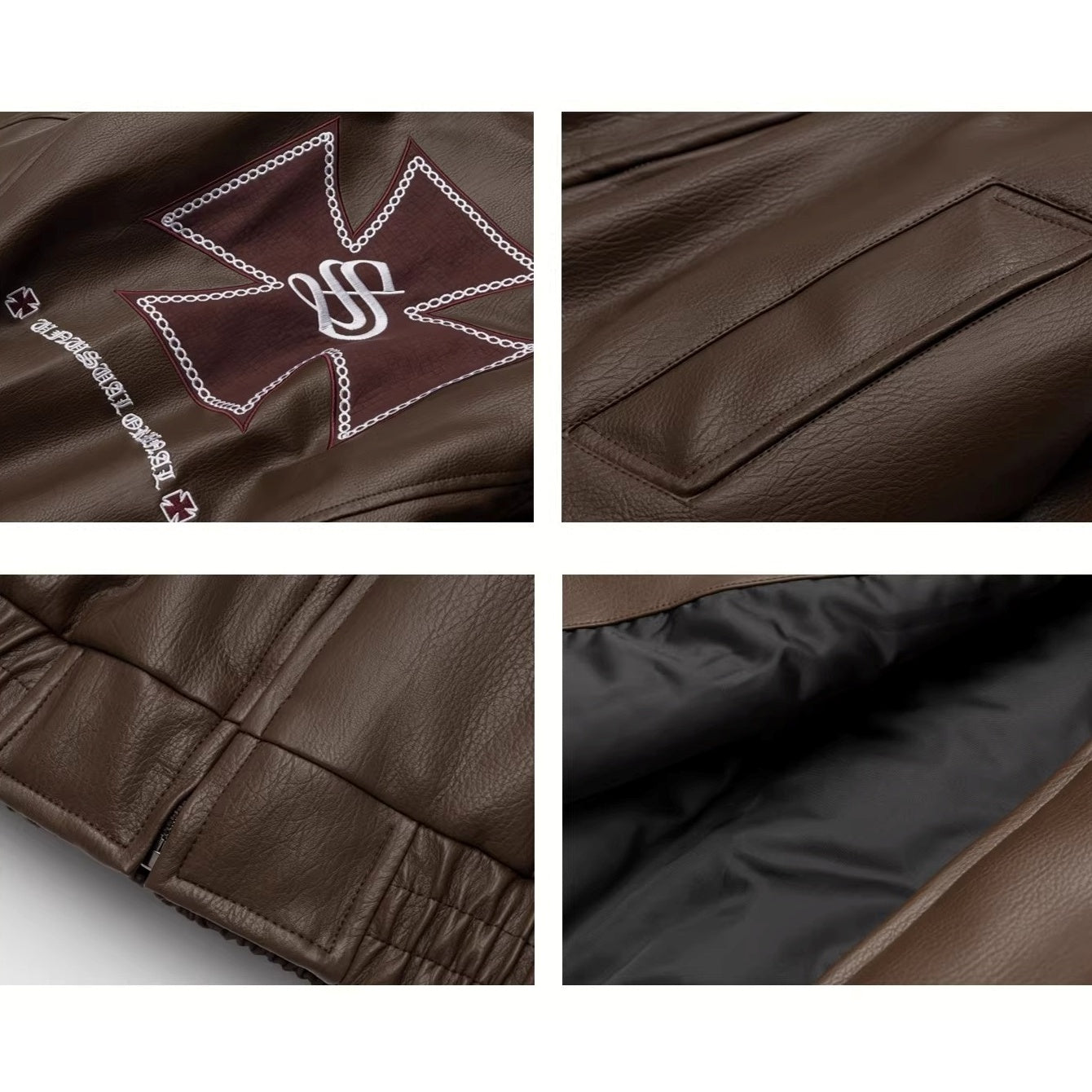 Cross Embroidery PU Leather Jacket MW10307