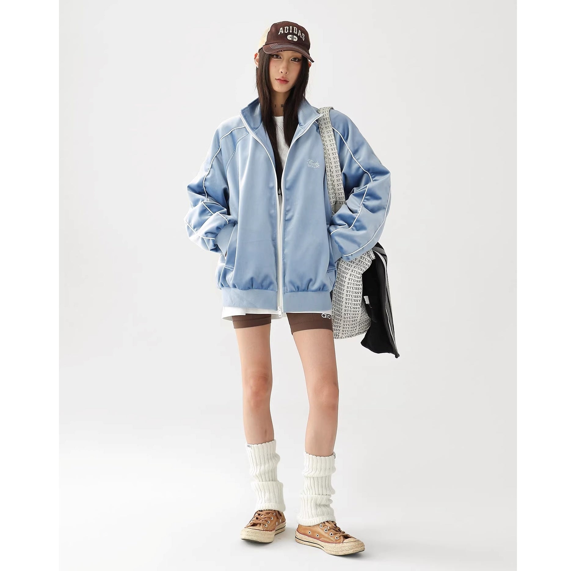 Reflective Paneled Stand Collar Velor Track Jacket AC7025