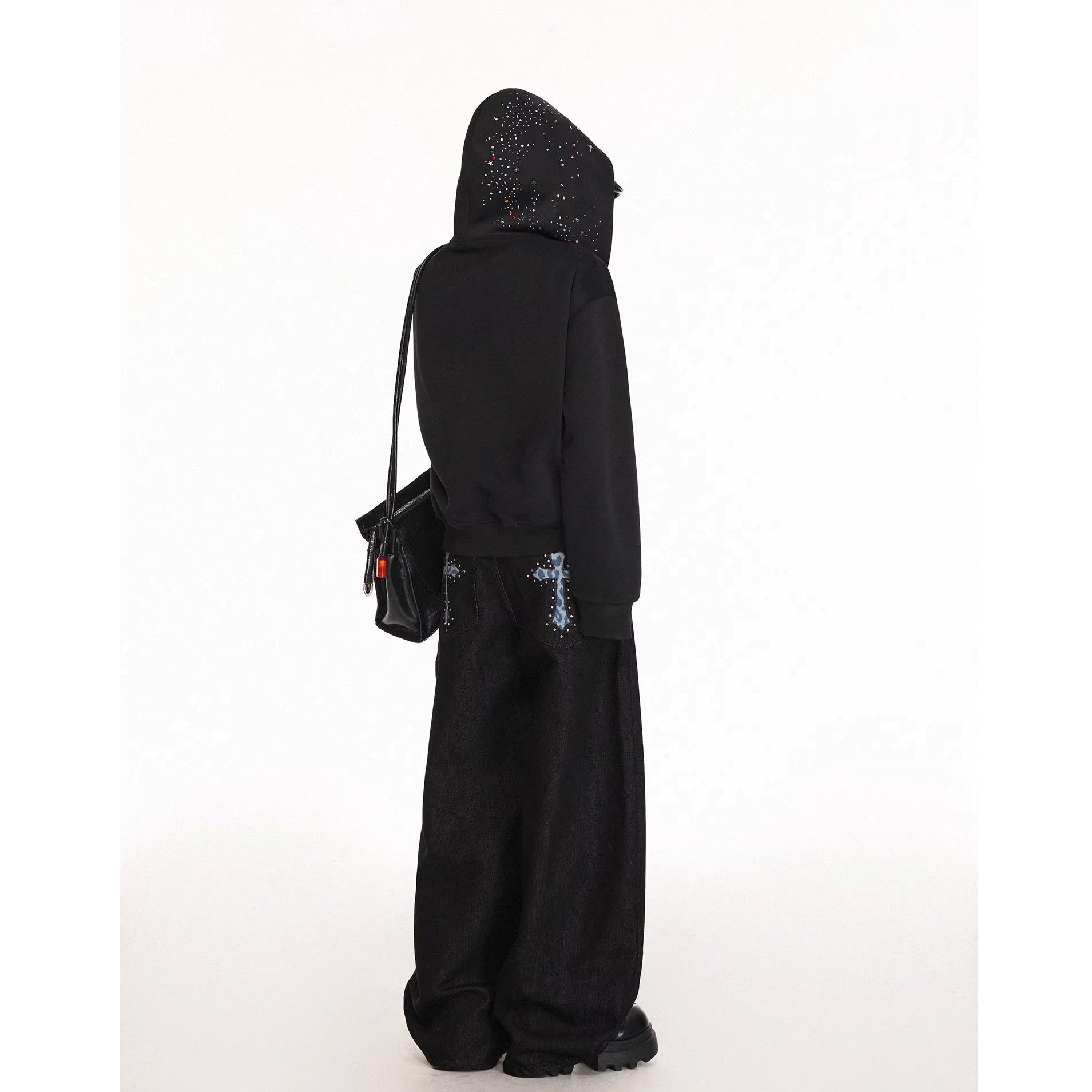 Rhinestone Design Zip Sweat Hoodie Jacket MW10314