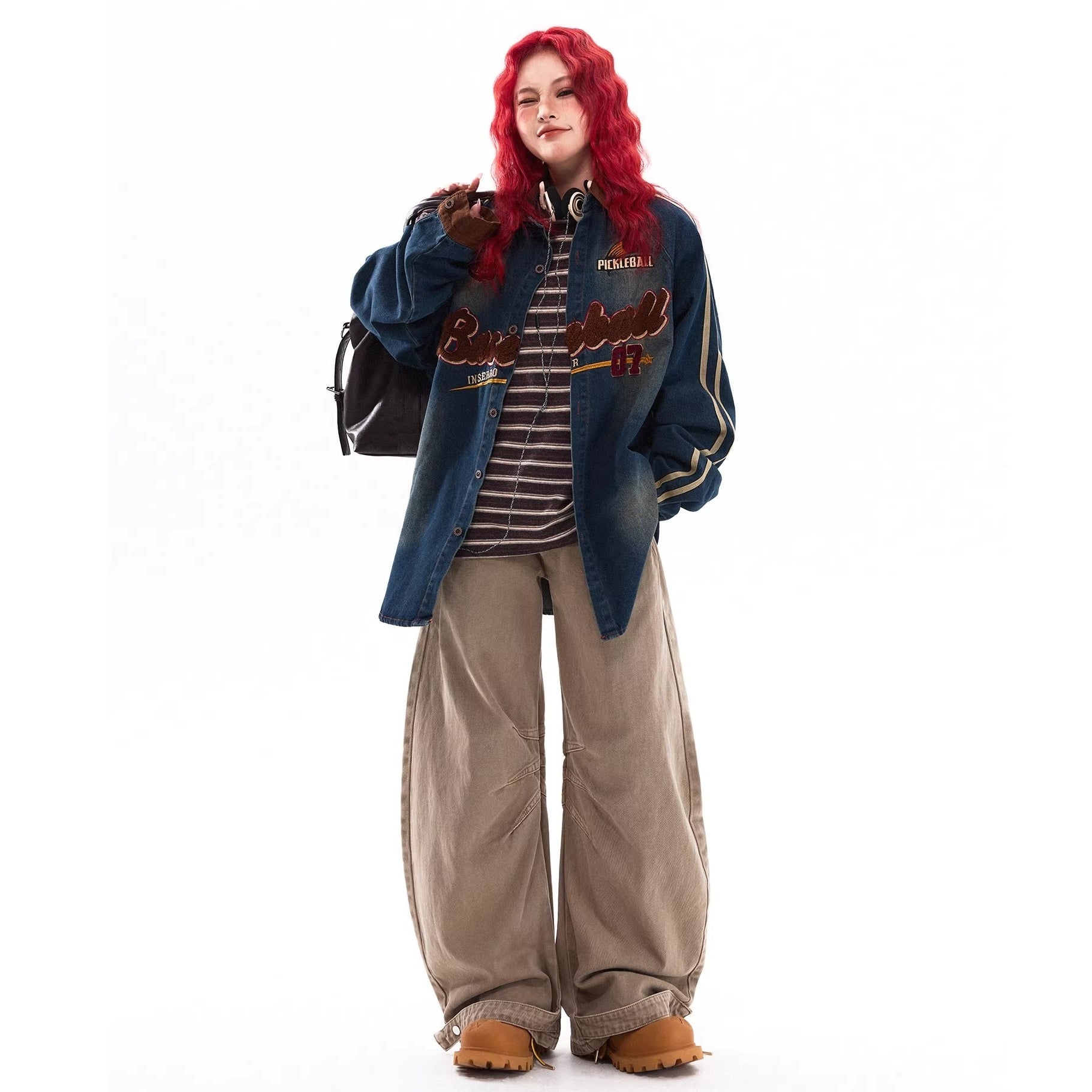 Flocking Letter Embroidery Washed Denim Shirt MW10317