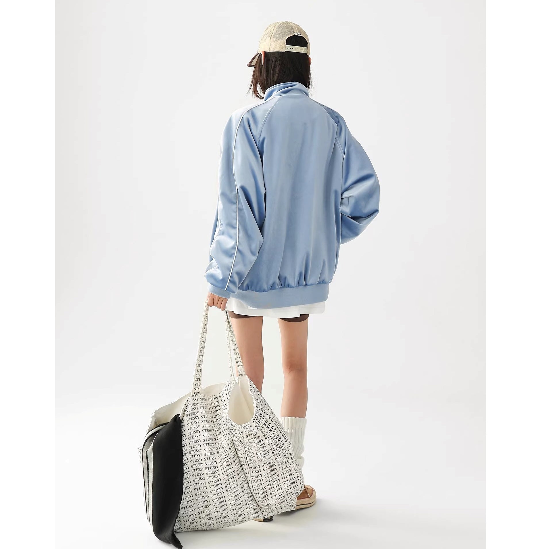 Reflective Paneled Stand Collar Velor Track Jacket AC7025