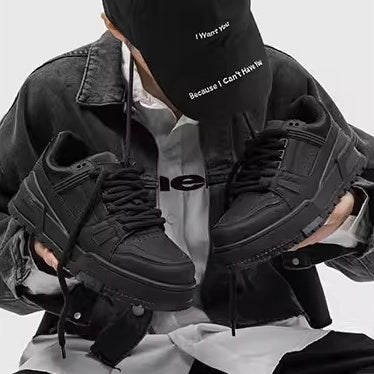 All Black Thick Sole Heightened Sneaker FG2004