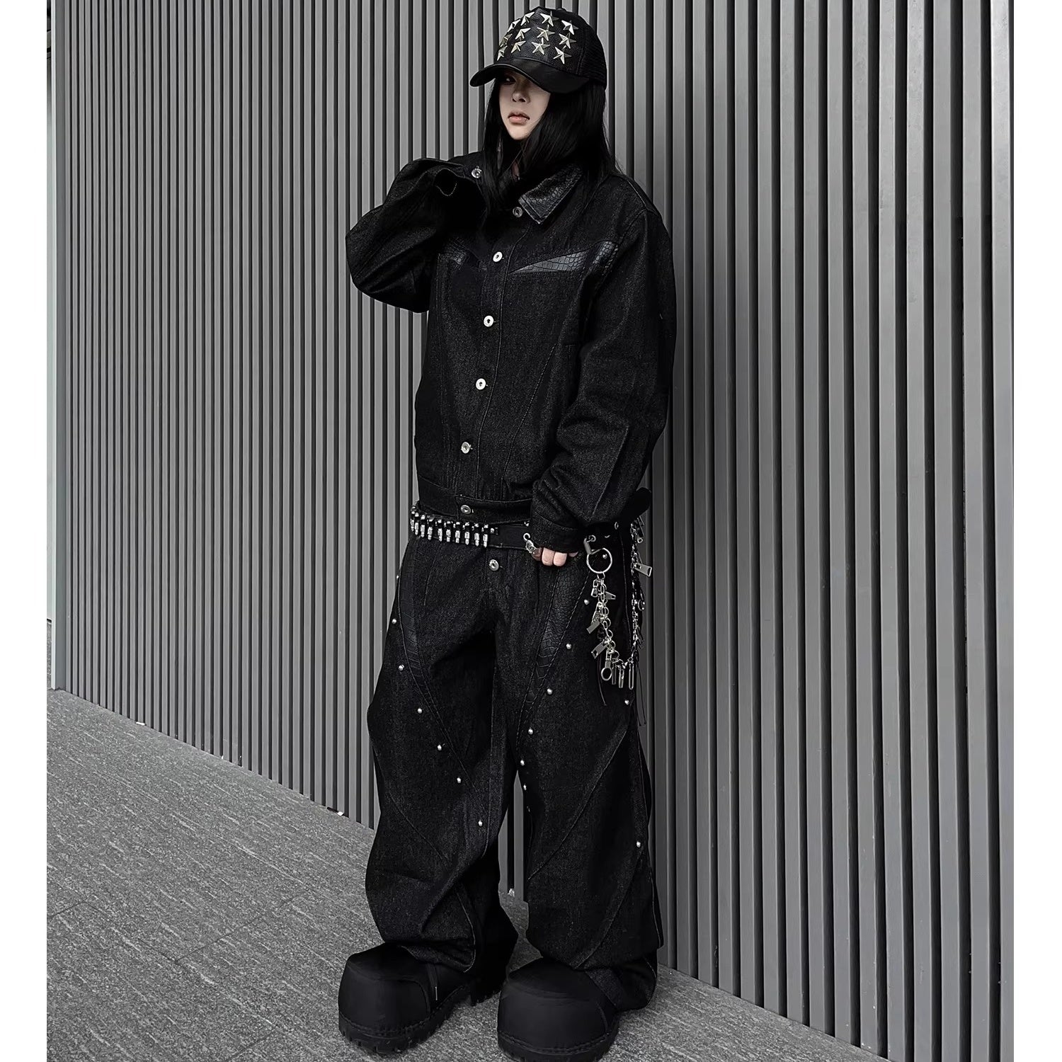 レザー切替ブラックデニムジャケットMW10344