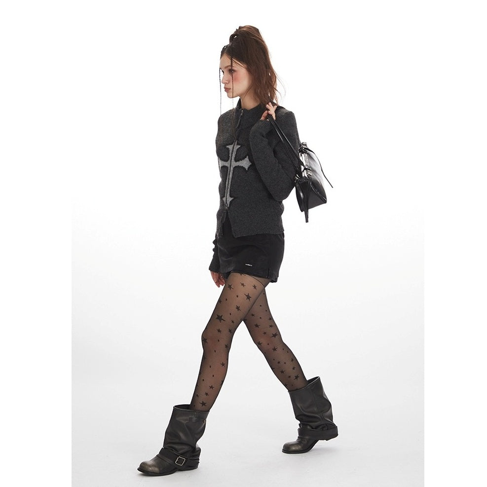 Cross Jacquard Short Knit Zip Cardigan NR7011