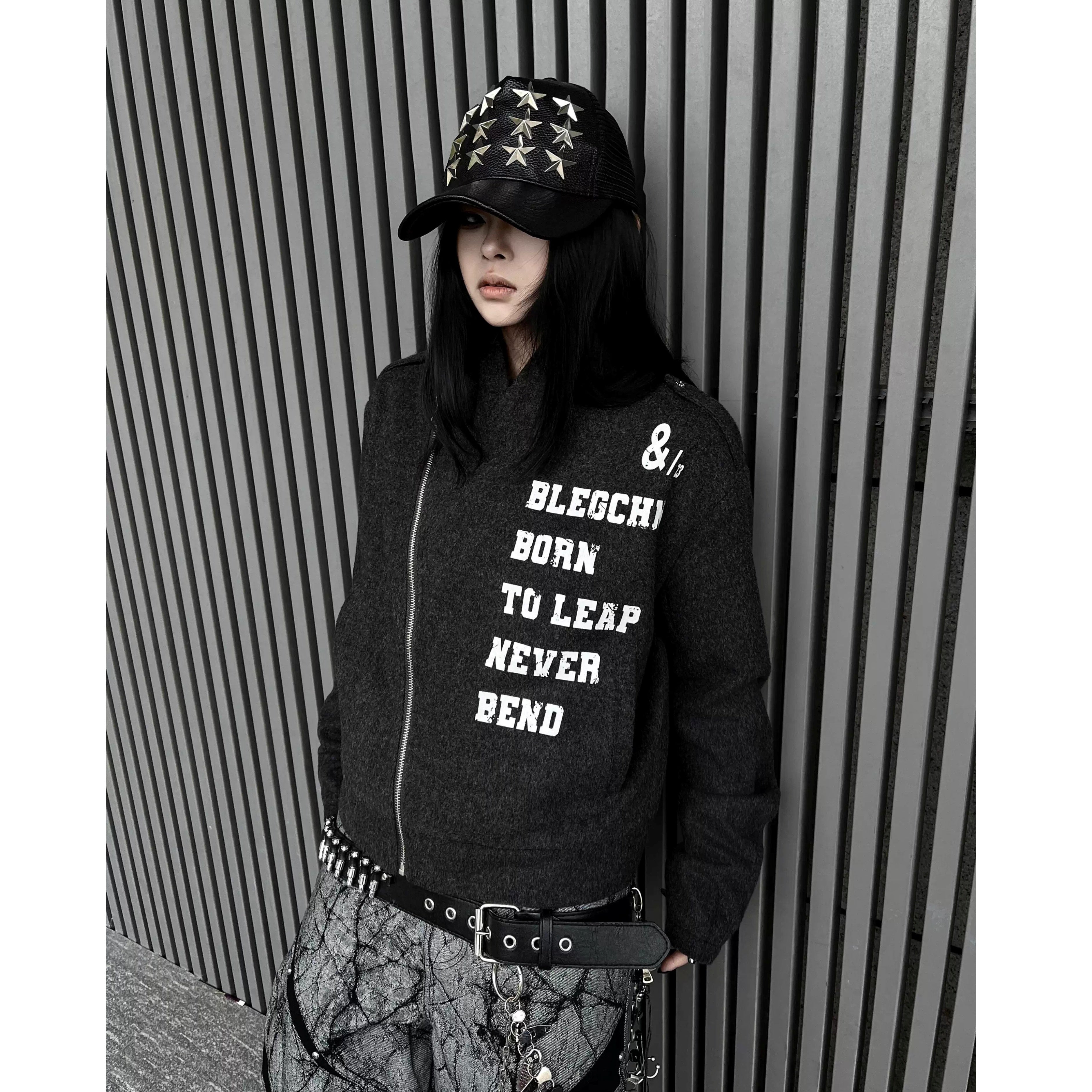 Letter Print Riders Style Jacket MW10349