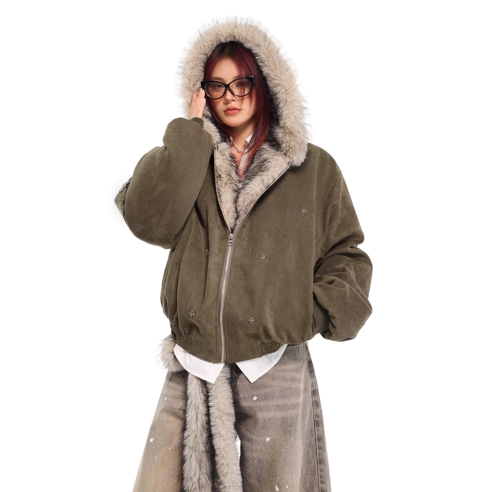 Fur Collar Carving Hooded Mountain Jacket MW10313