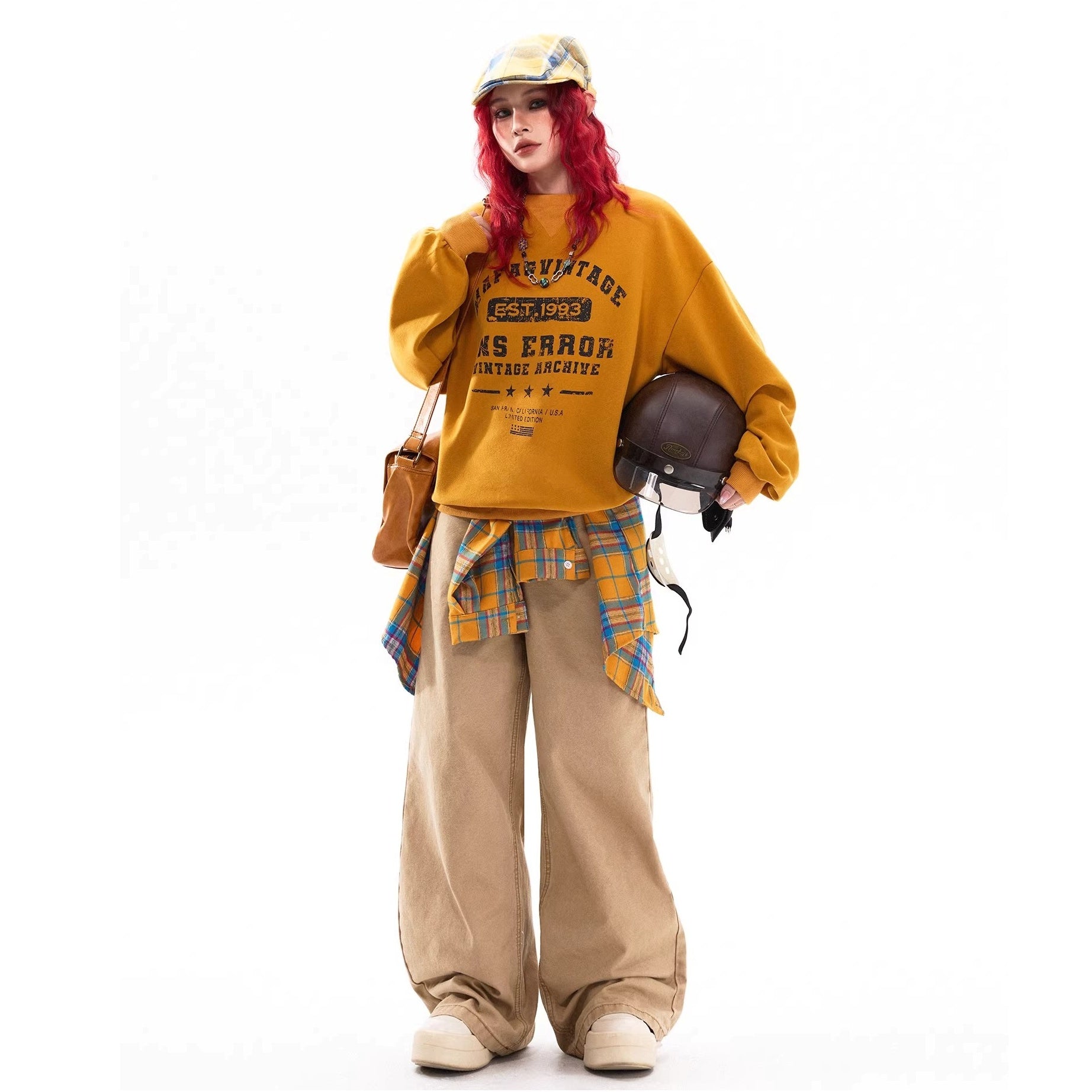 Damage Letter Print Crew Neck Sweat MW10318