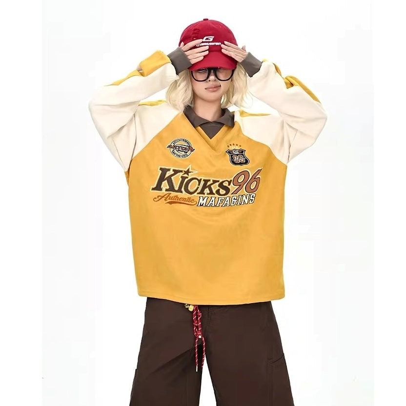 Color-Blocking Embroidered Lapel Sweatshirts MW10365