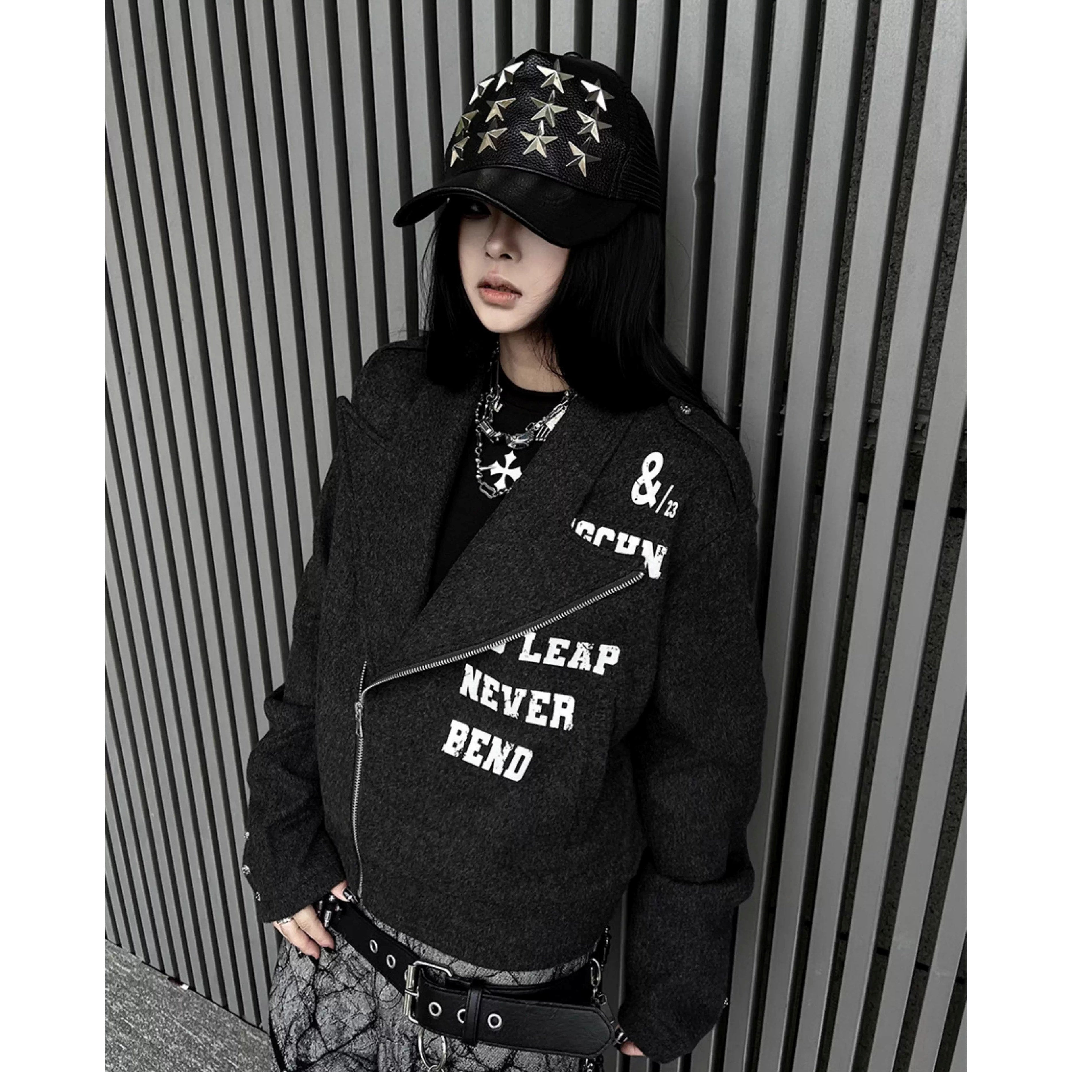 Letter Print Riders Style Jacket MW10349