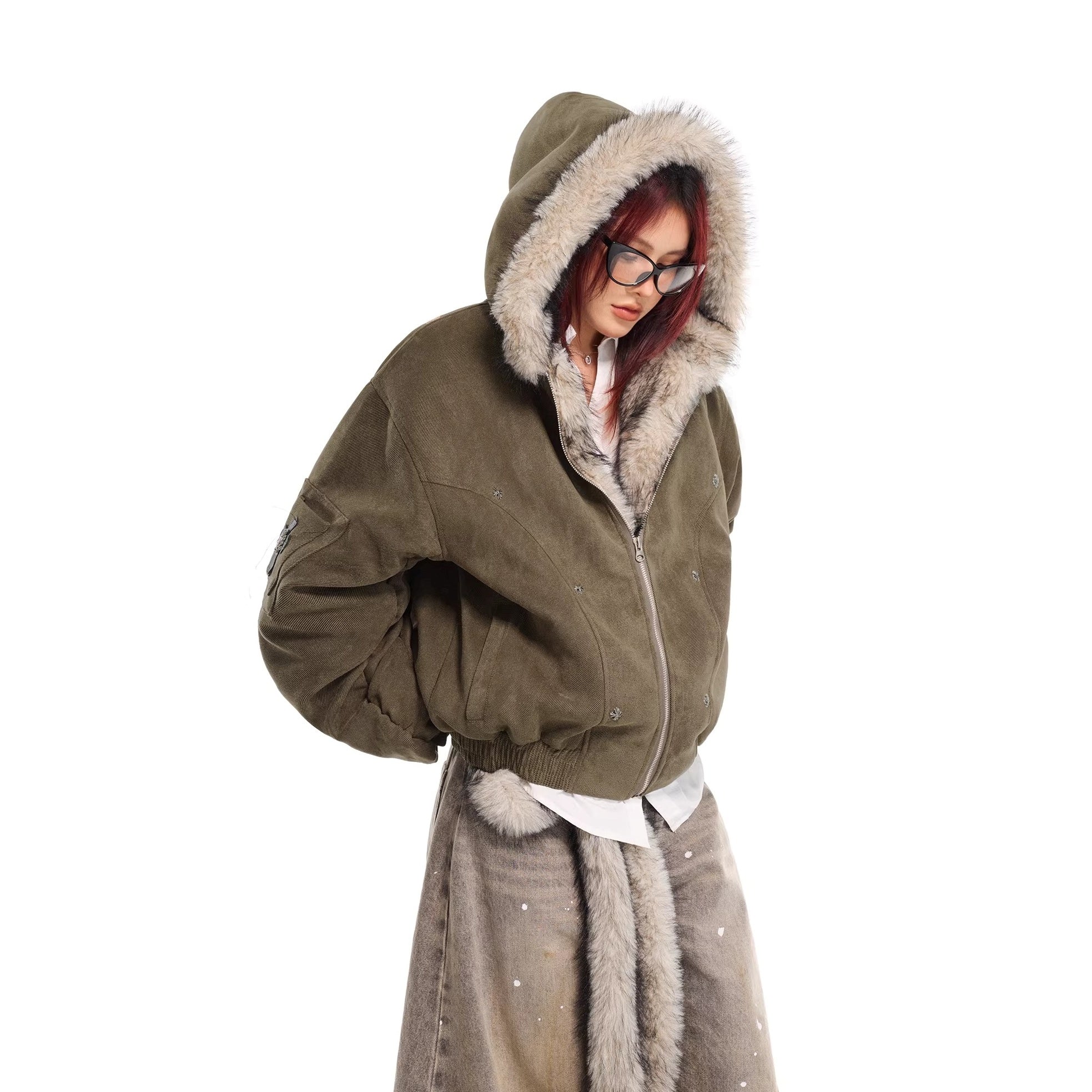 Fur Collar Carving Hooded Mountain Jacket MW10313