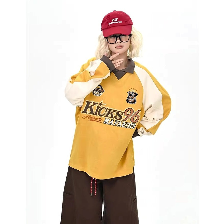 Color-Blocking Embroidered Lapel Sweatshirts MW10365