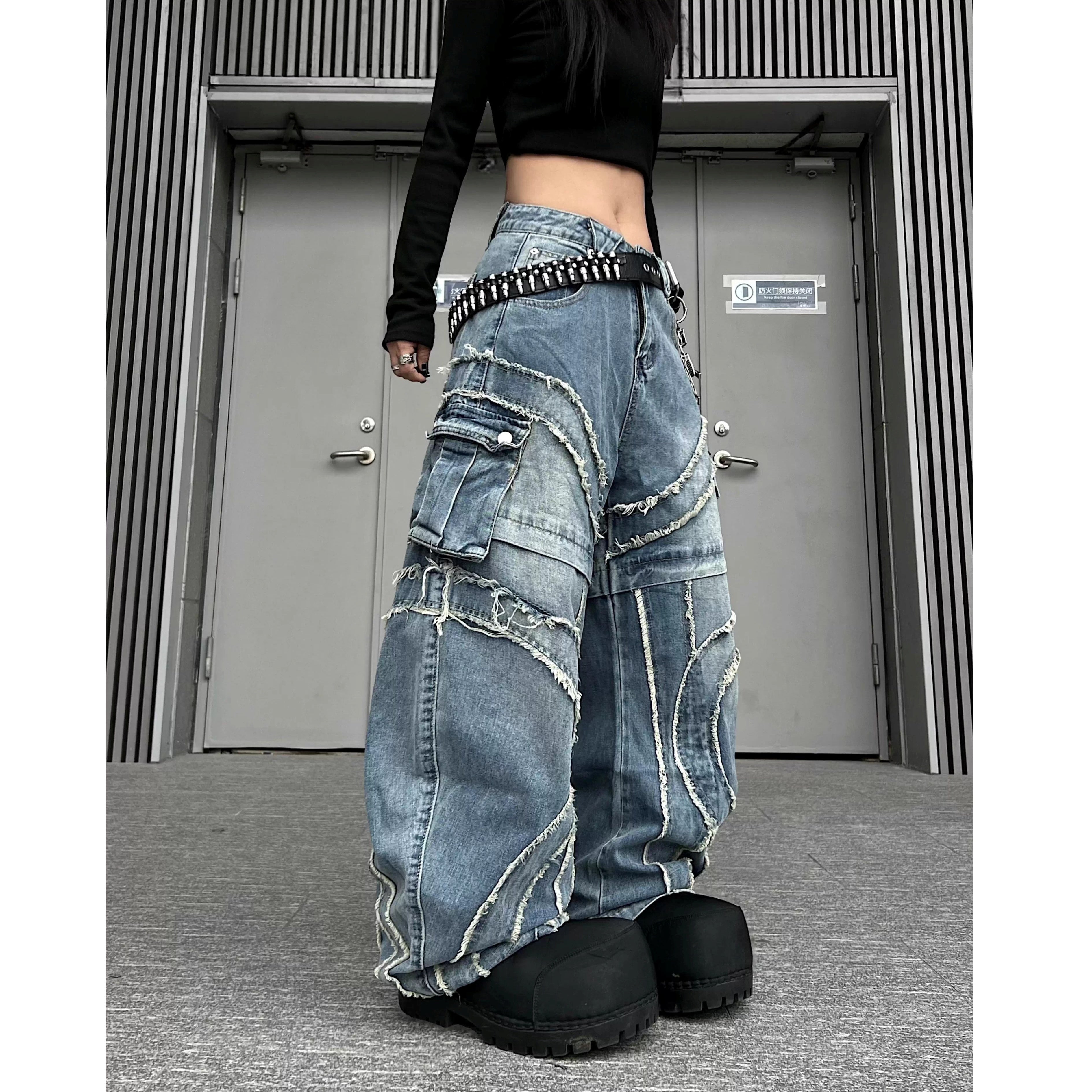 Washed Raw Edge Spliced Curve Jeans MW10351