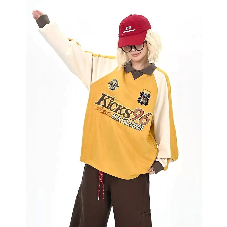 Color-Blocking Embroidered Lapel Sweatshirts MW10365