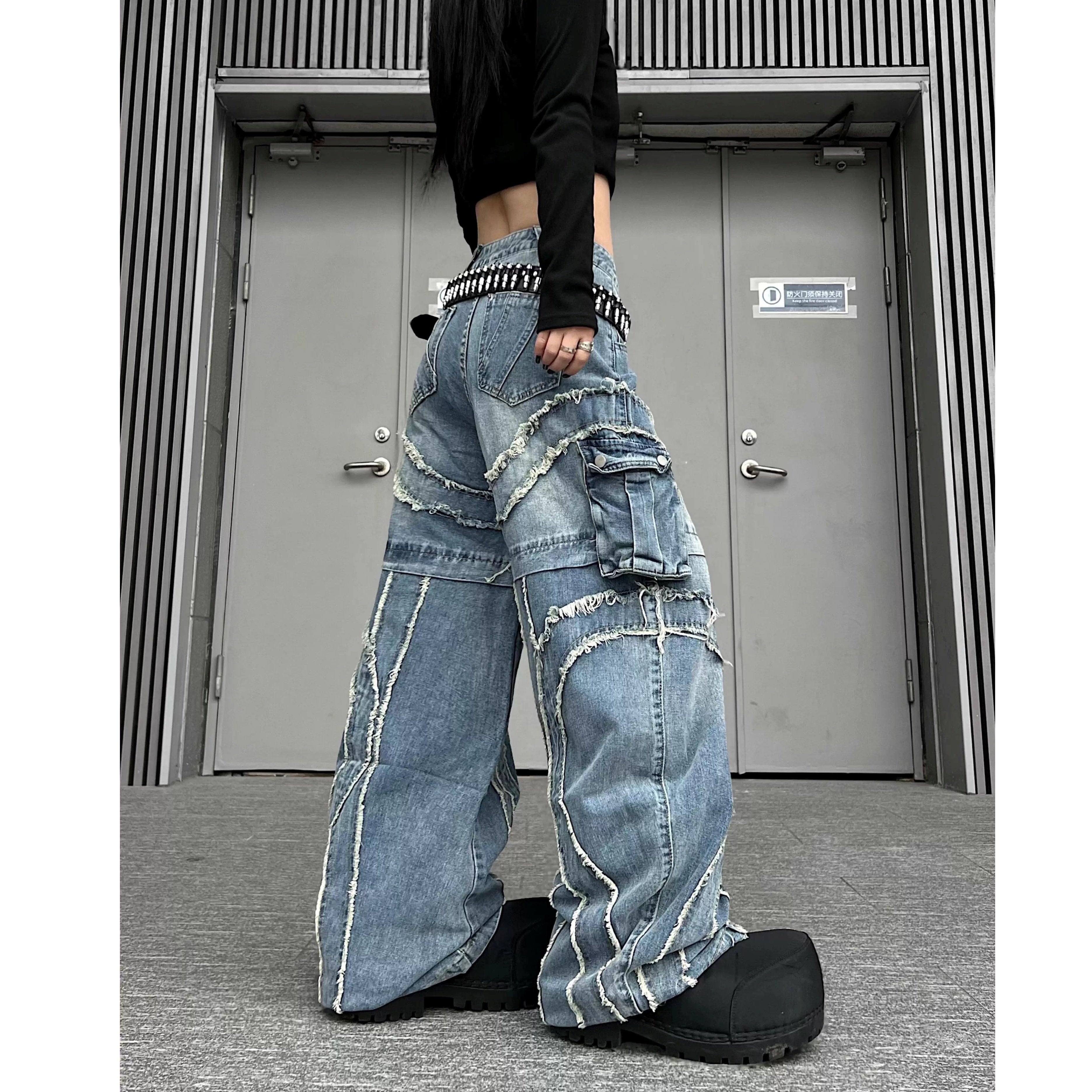 Washed Raw Edge Spliced Curve Jeans MW10351