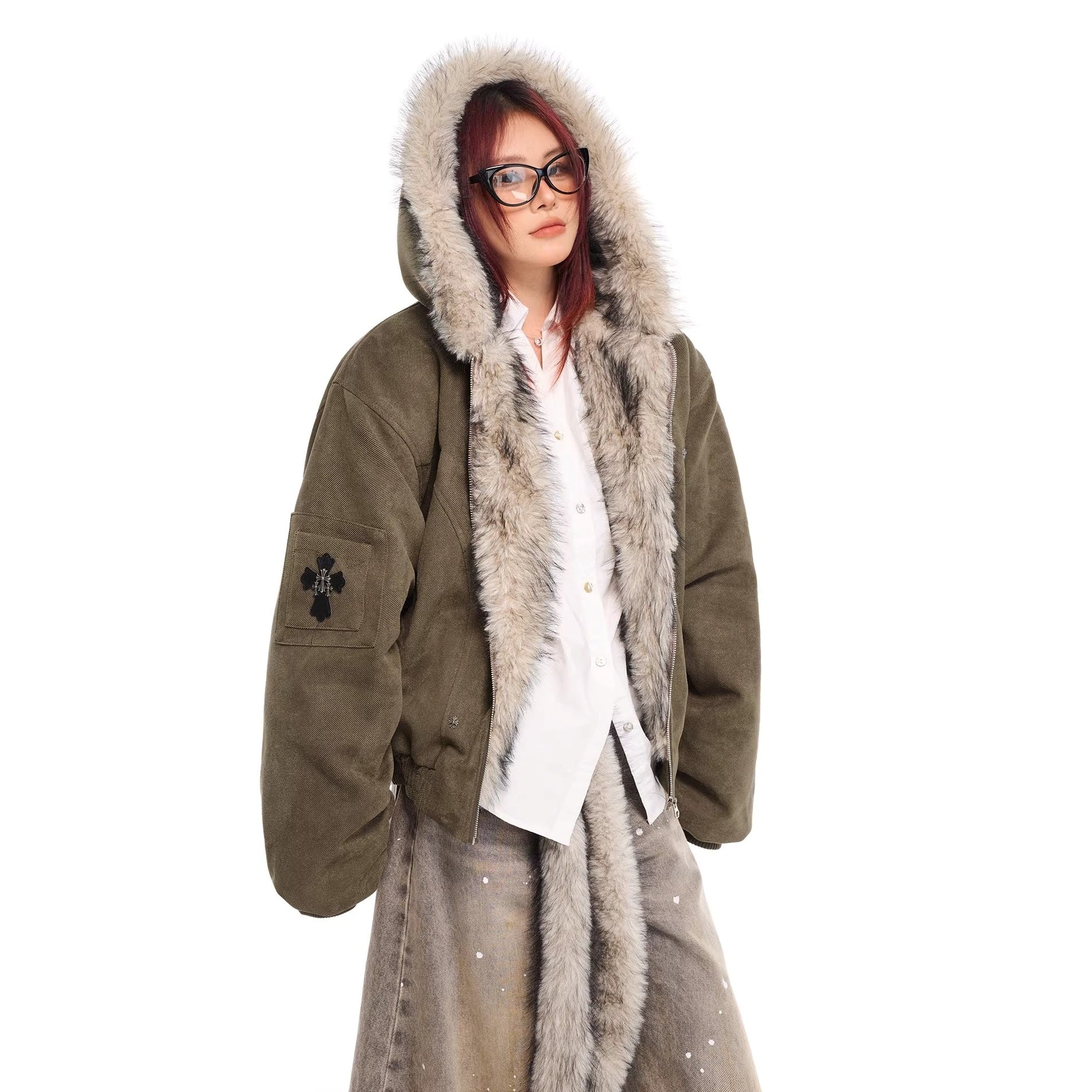 Fur Collar Carving Hooded Mountain Jacket MW10313