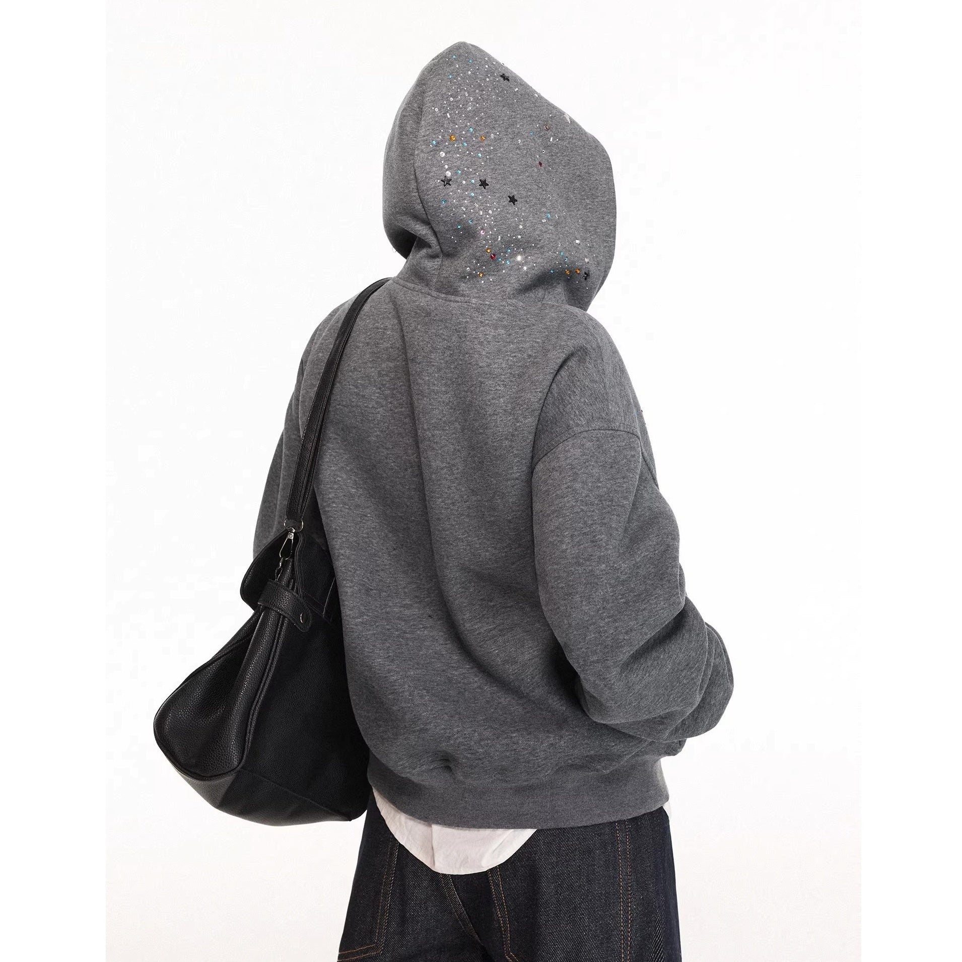 Rhinestone Design Zip Sweat Hoodie Jacket MW10314