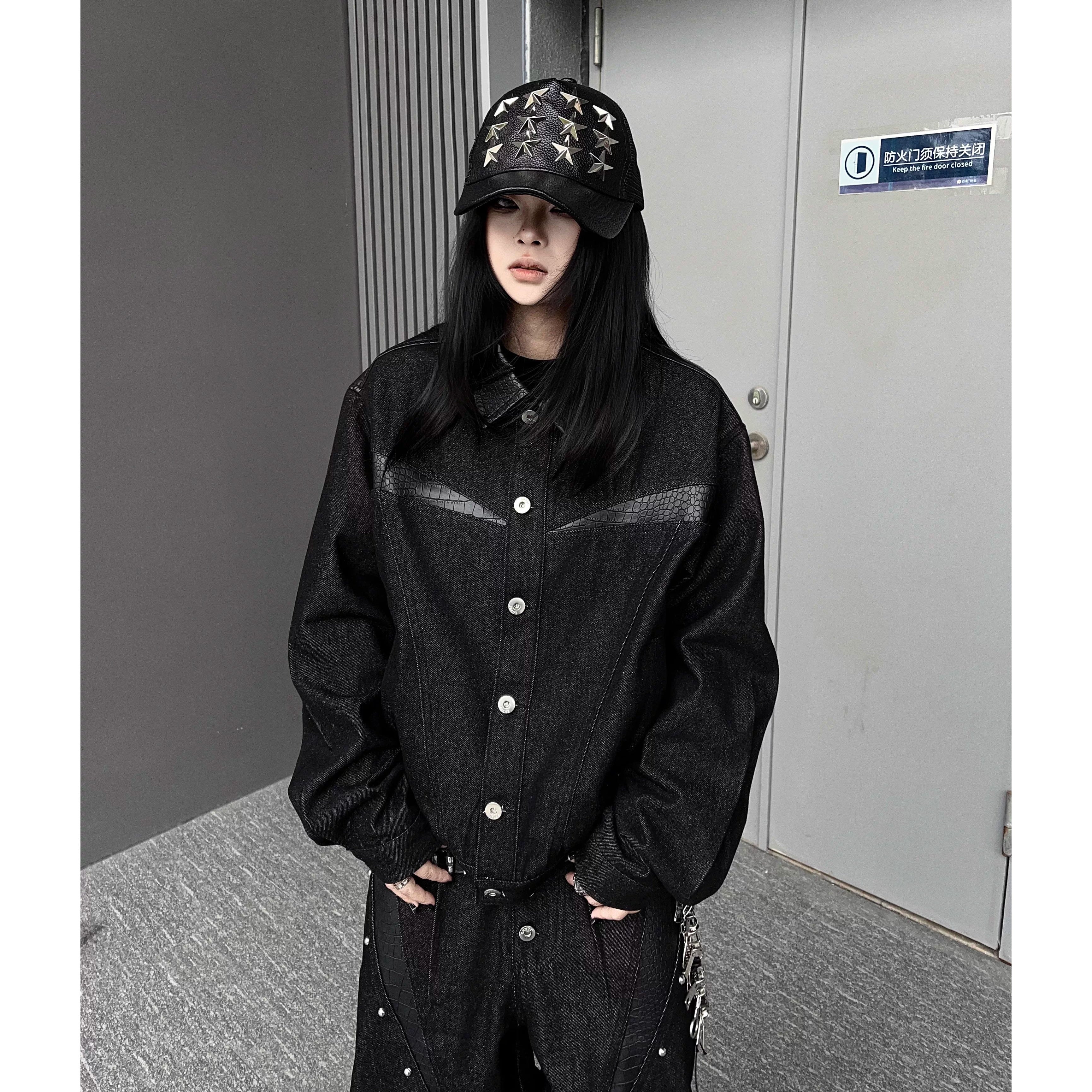 レザー切替ブラックデニムジャケットMW10344