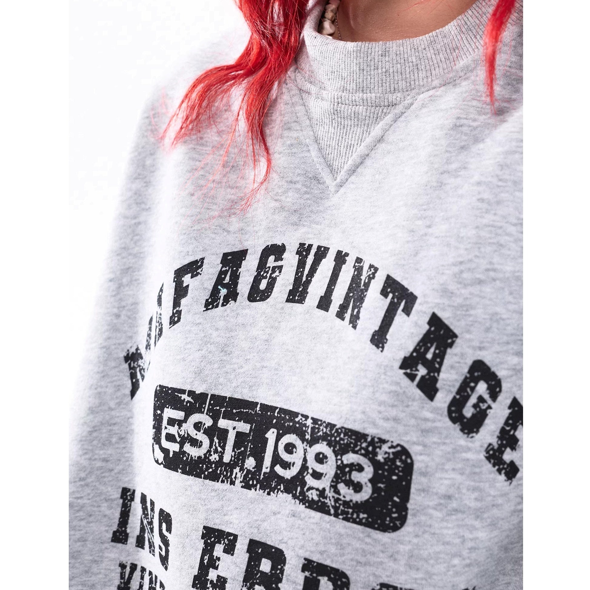 Damage Letter Print Crew Neck Sweat MW10318