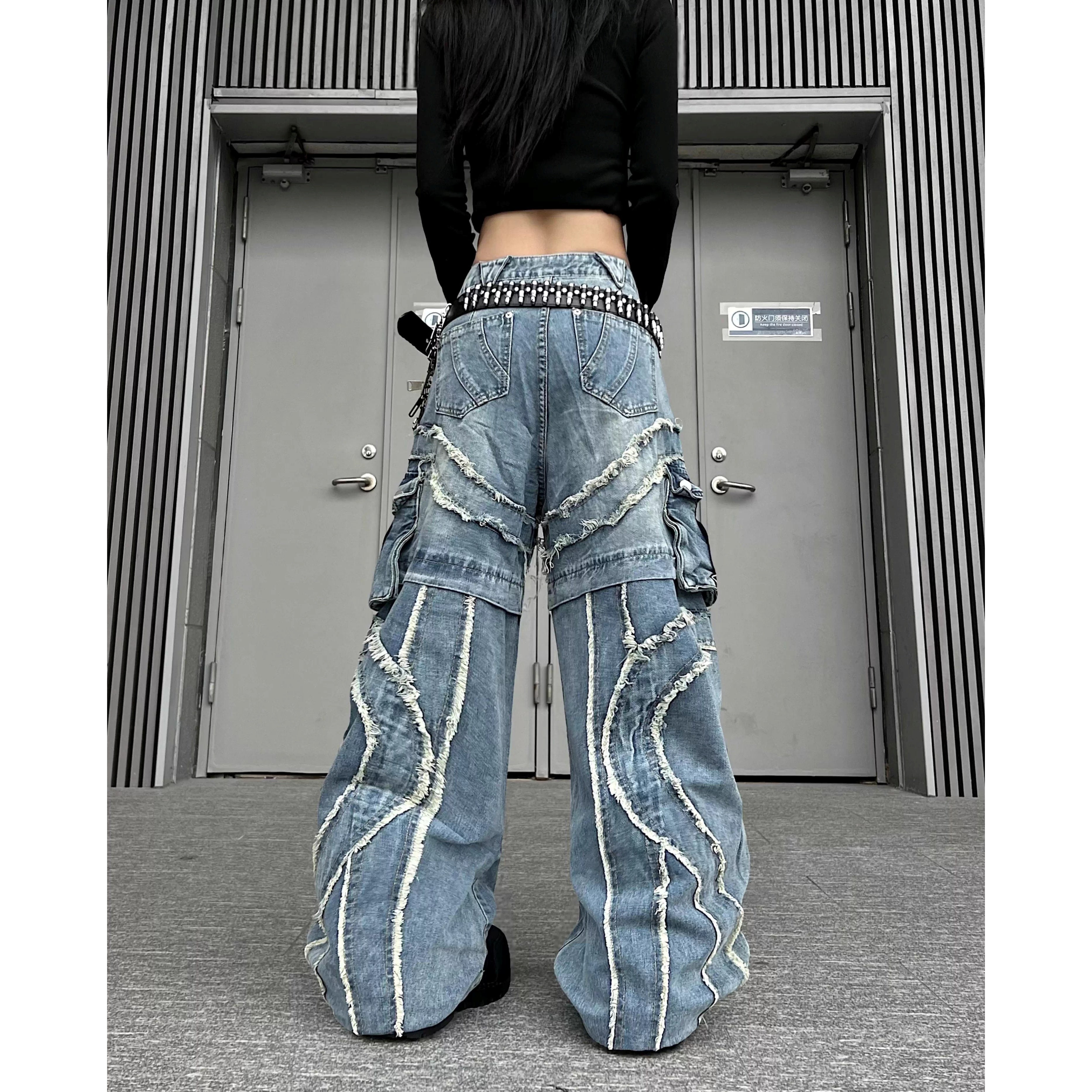 Washed Raw Edge Spliced Curve Jeans MW10351