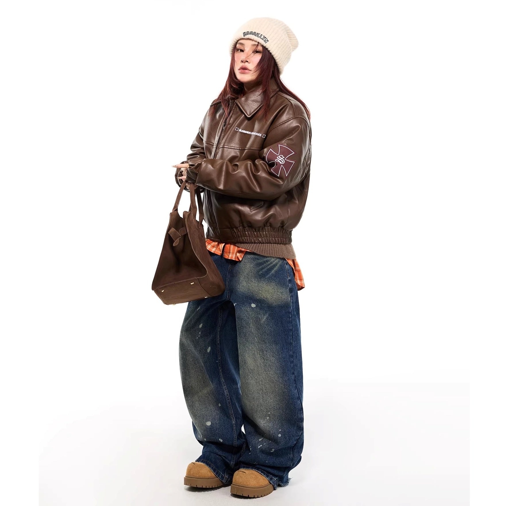 Cross Embroidery PU Leather Jacket MW10307