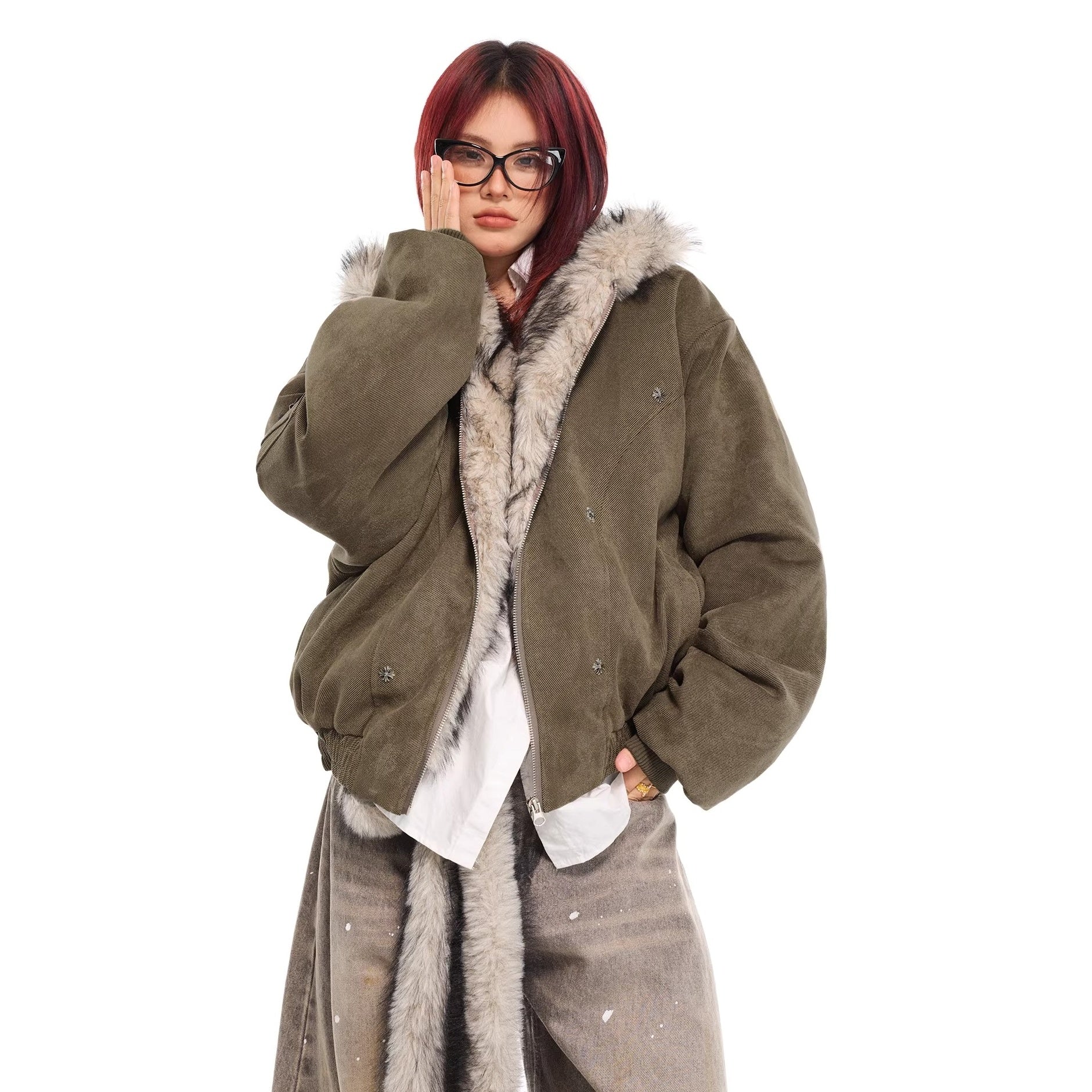 Fur Collar Carving Hooded Mountain Jacket MW10313