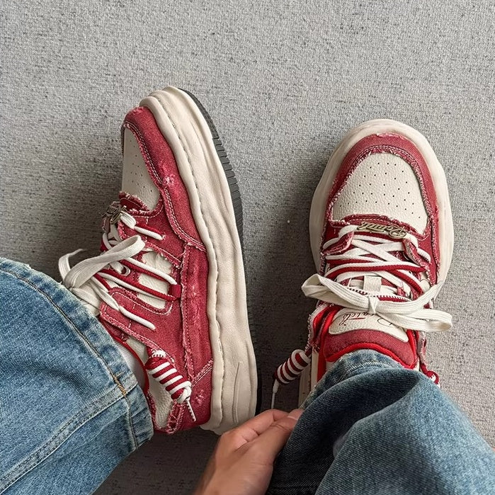 Washed Canvas Invisible Heightened Thick-soled Sneaker FG2002