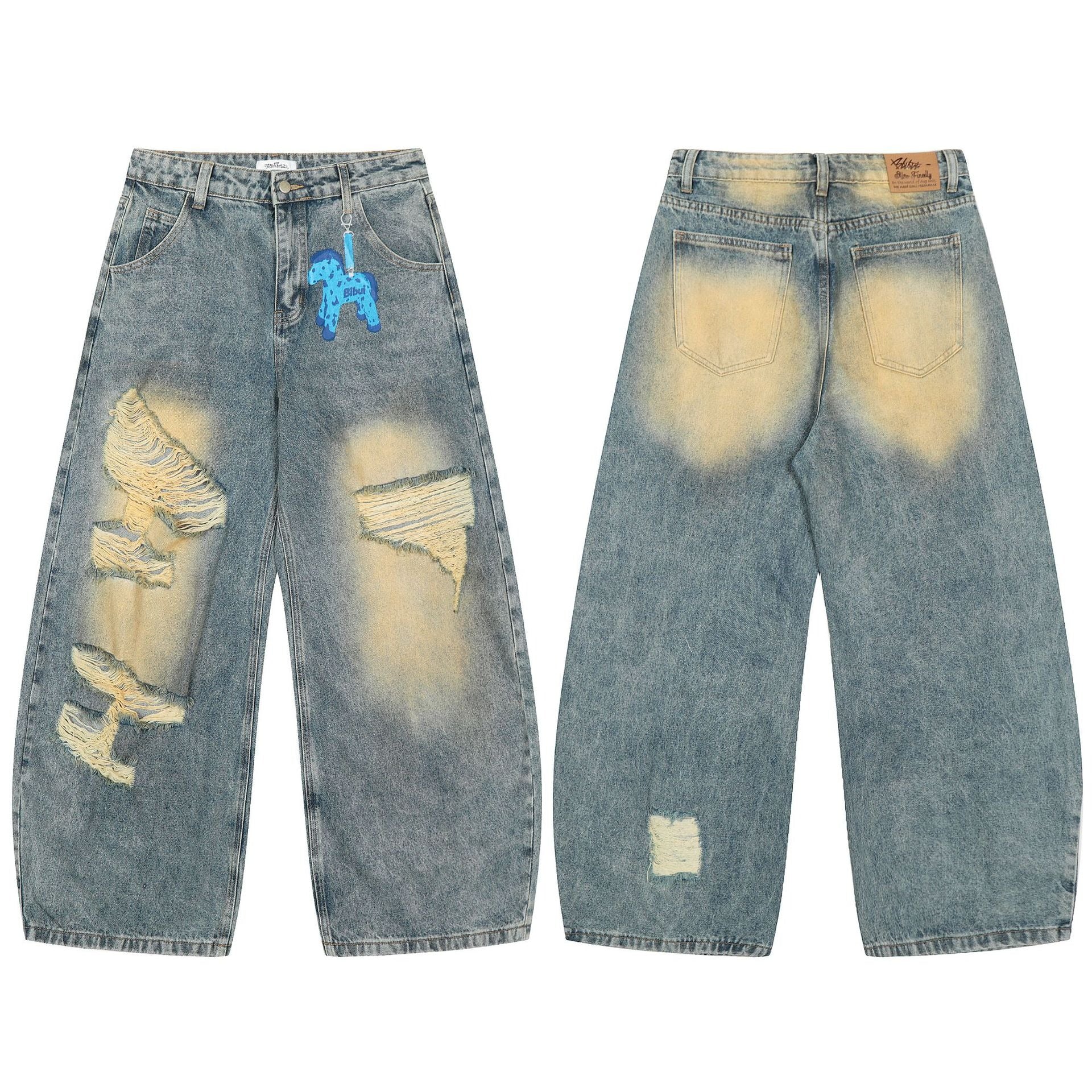 Cartoon Zebra Print Ripped Curve Jeans MW10342