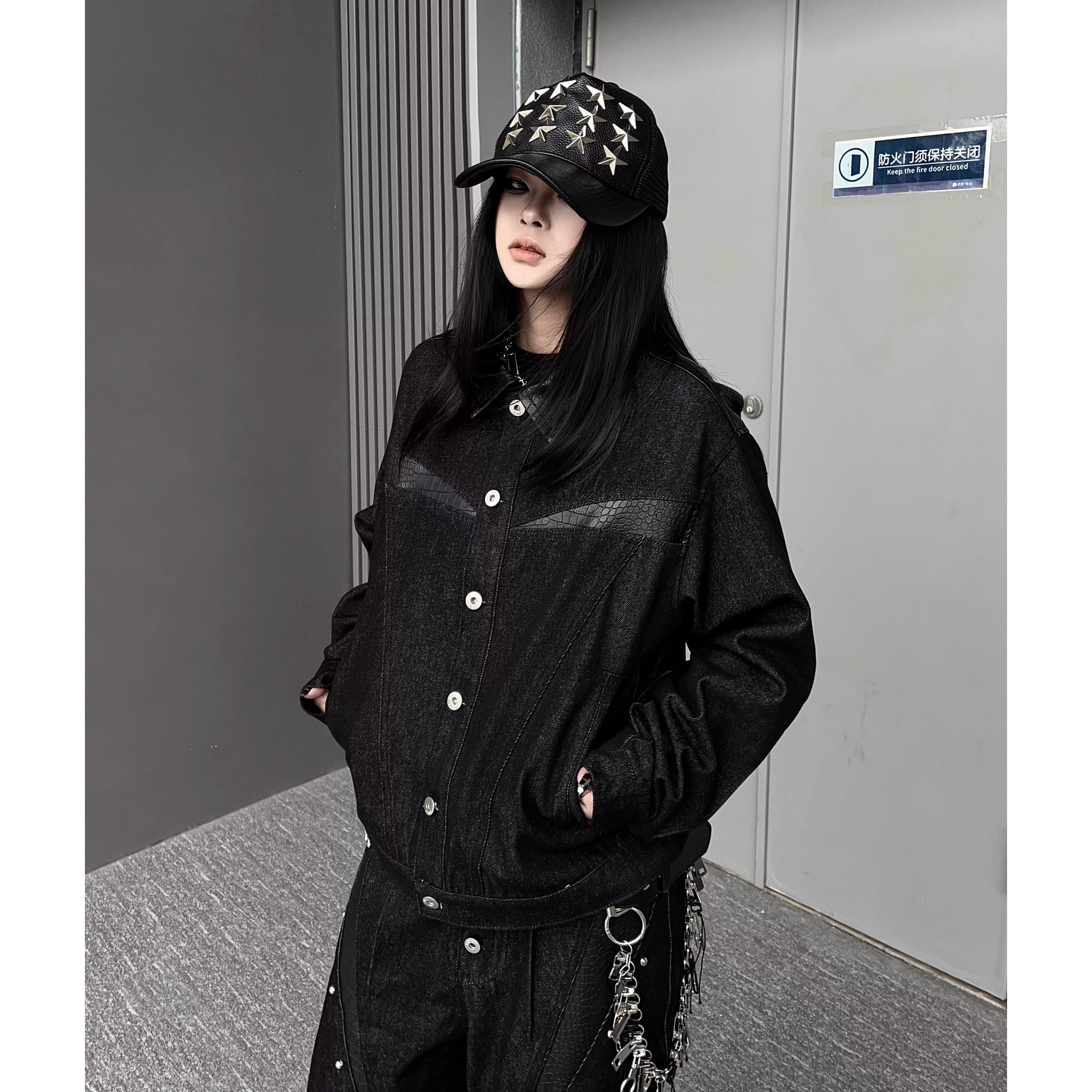 レザー切替ブラックデニムジャケットMW10344