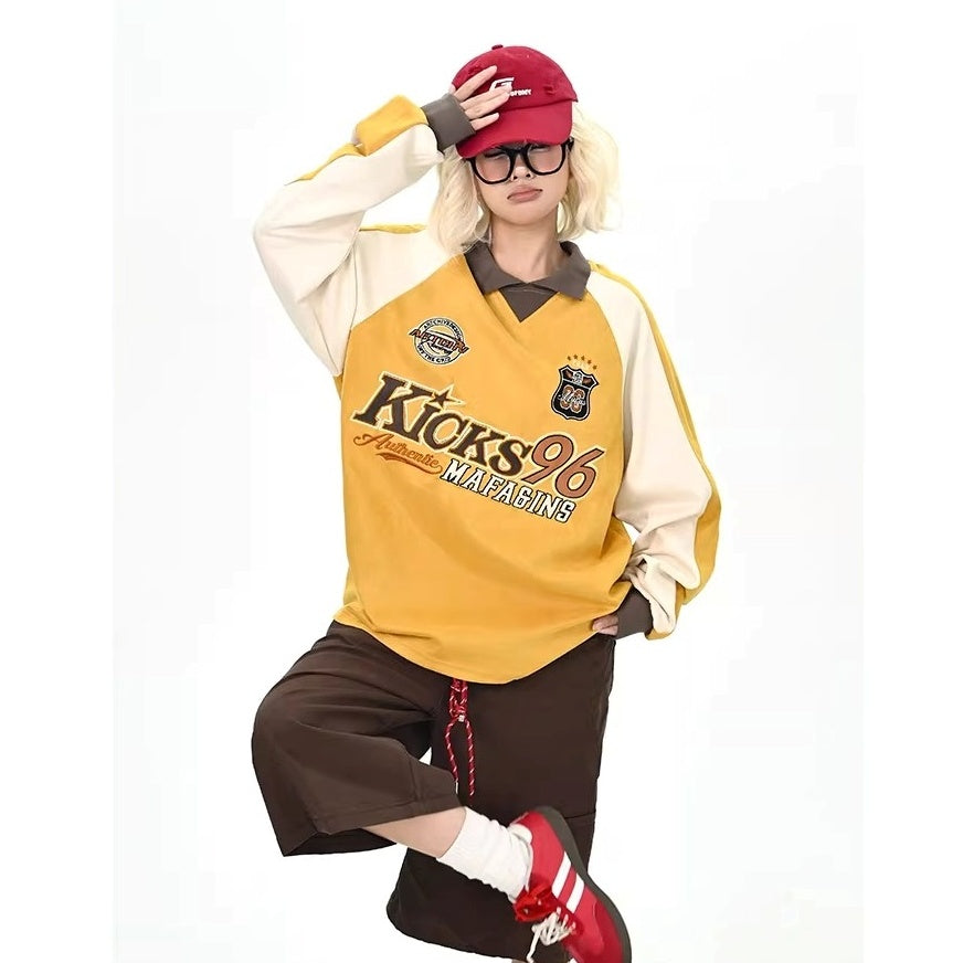 Color-Blocking Embroidered Lapel Sweatshirts MW10365