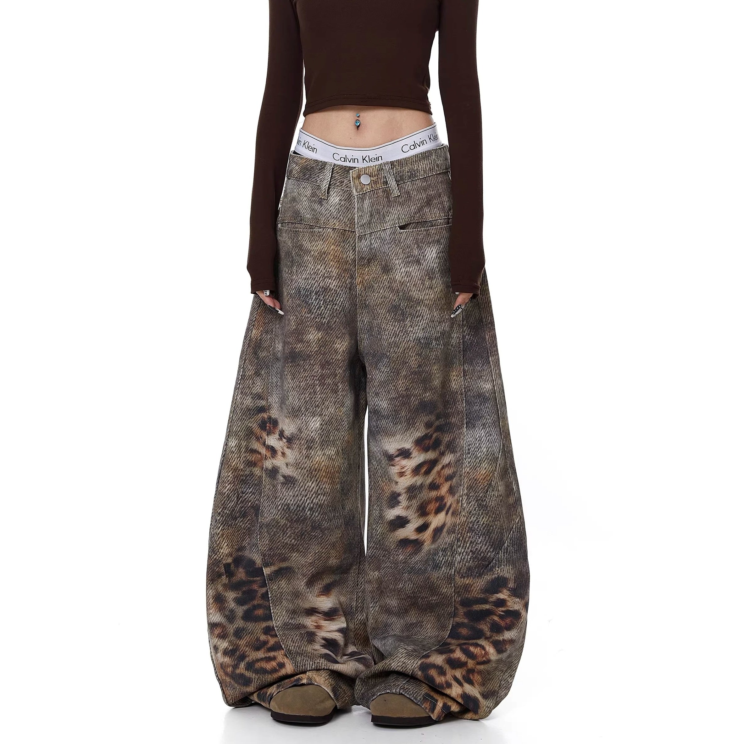 Gradation Leopard Print Wide Curve Pants MW10358