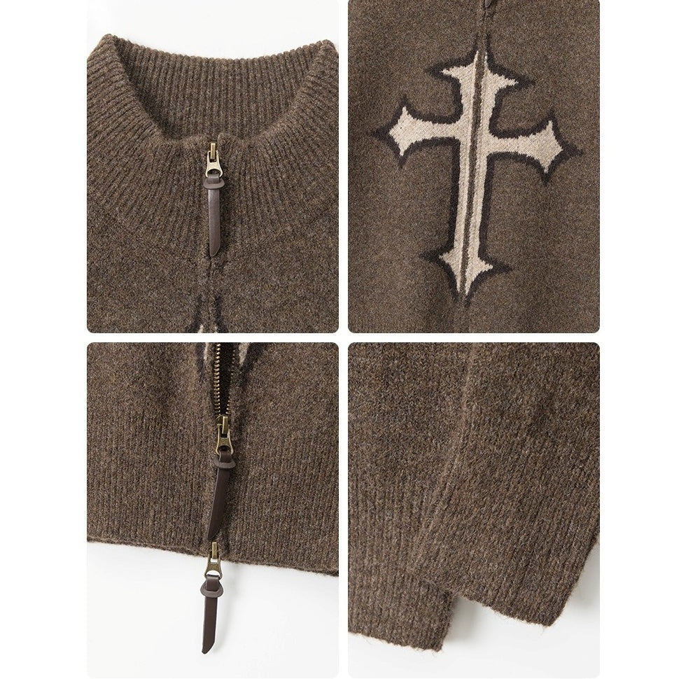 Cross Jacquard Short Knit Zip Cardigan NR7011