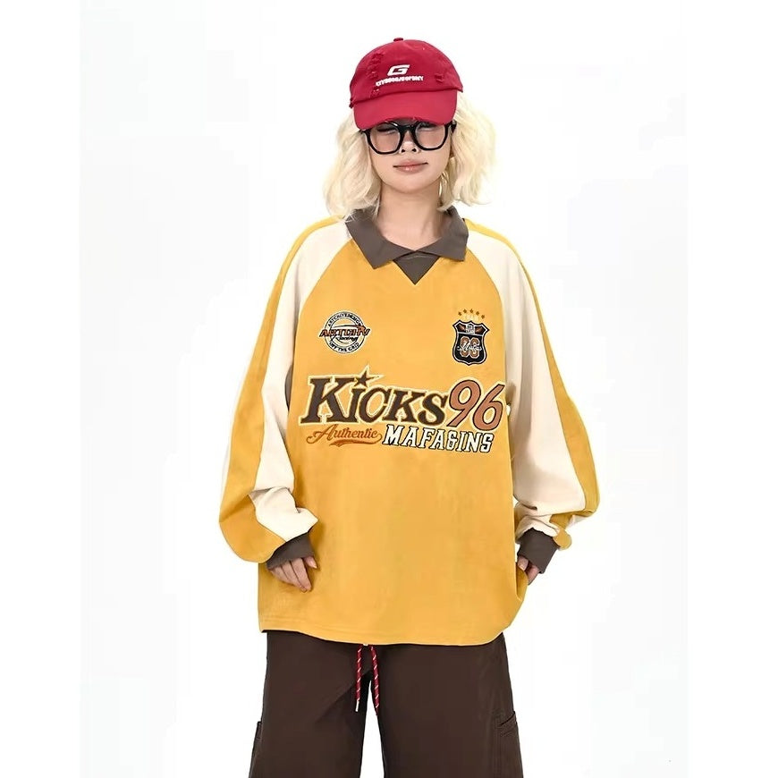 Color-Blocking Embroidered Lapel Sweatshirts MW10365