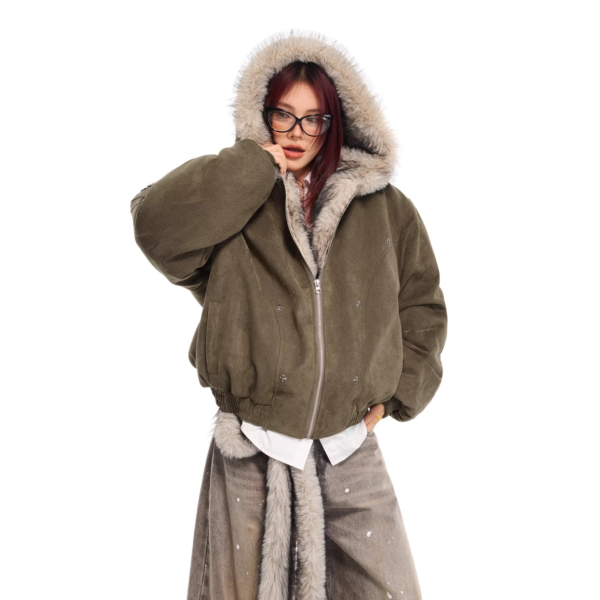 Fur Collar Carving Hooded Mountain Jacket MW10313