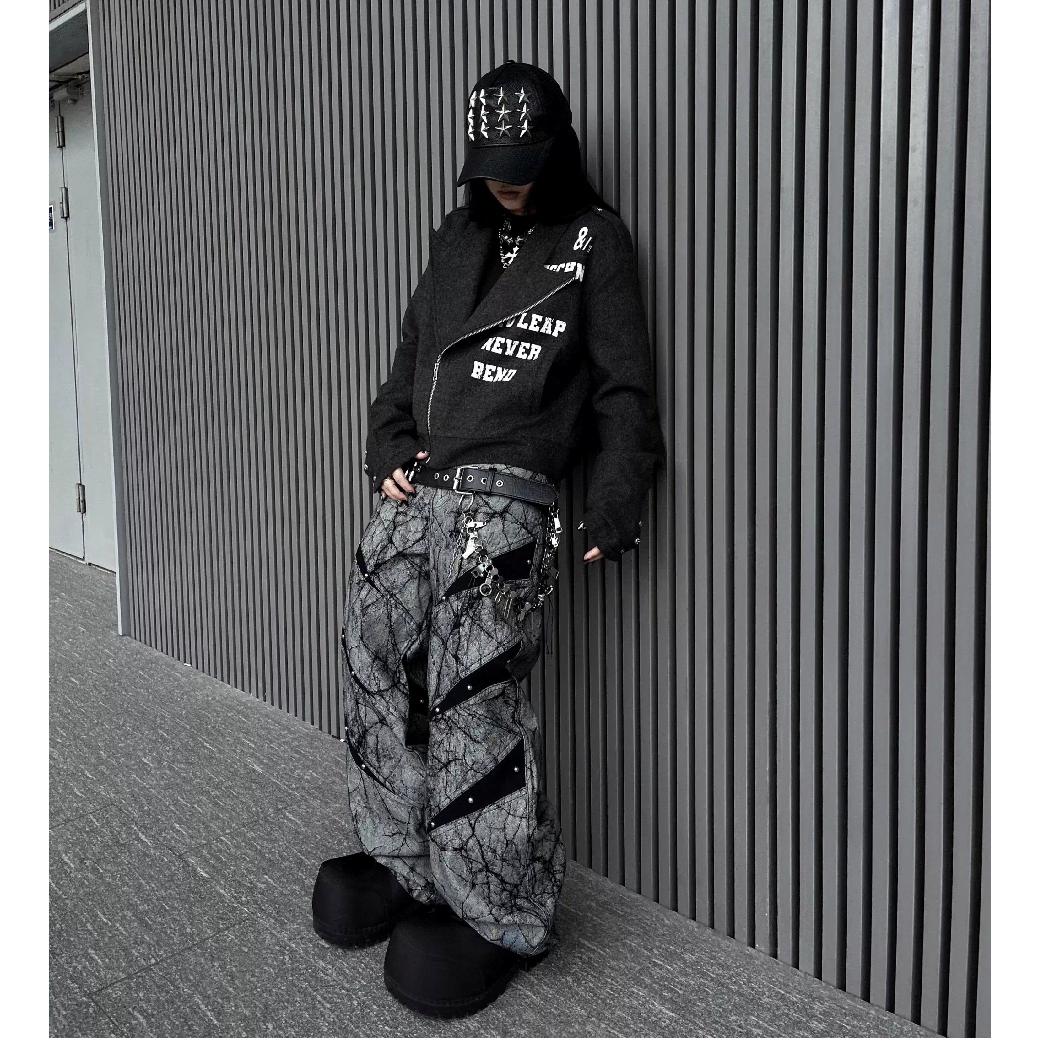 Letter Print Riders Style Jacket MW10349