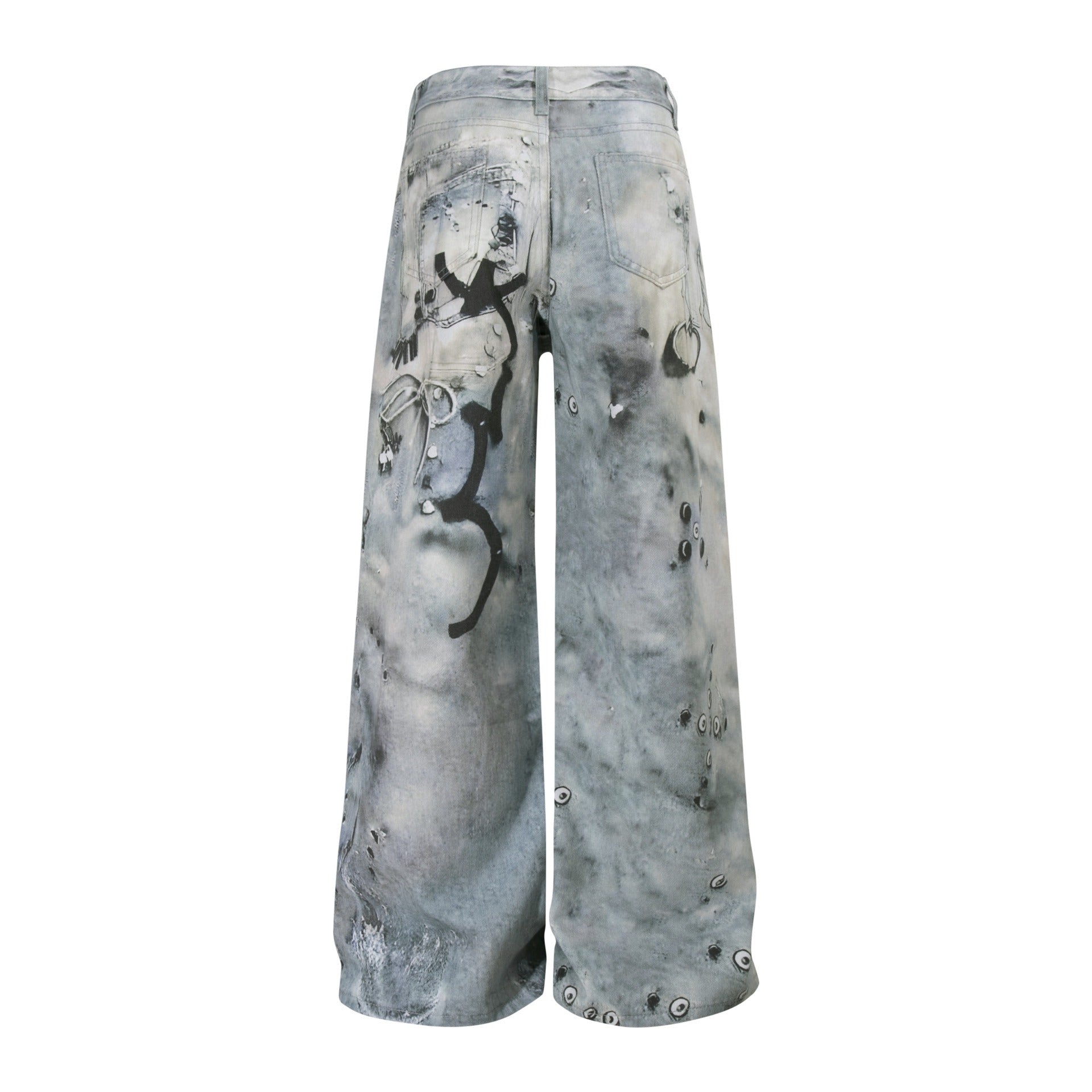Chain Tag Graffiti Printed Washed Wide-leg Jeans MW10308
