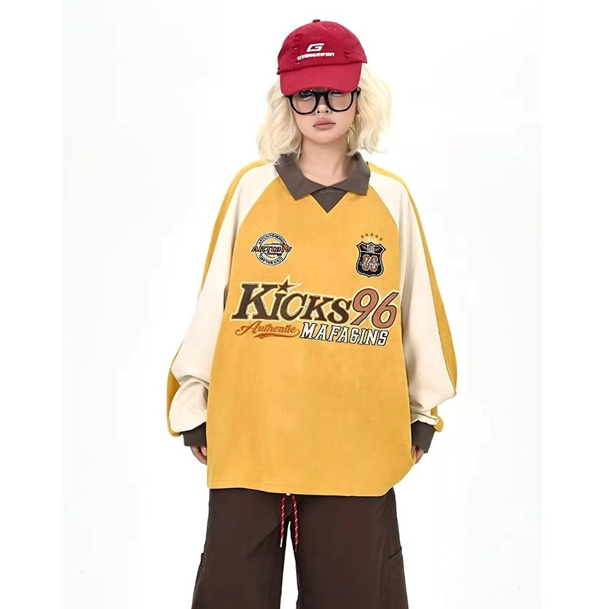 Color-Blocking Embroidered Lapel Sweatshirts MW10365