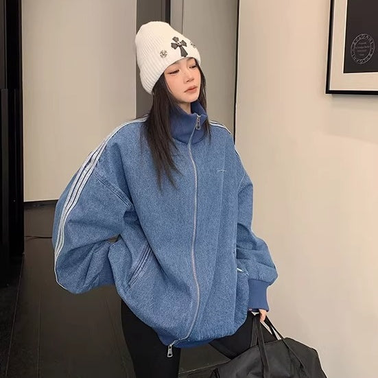 Stand Collar Denim Zip Jacket OS2081