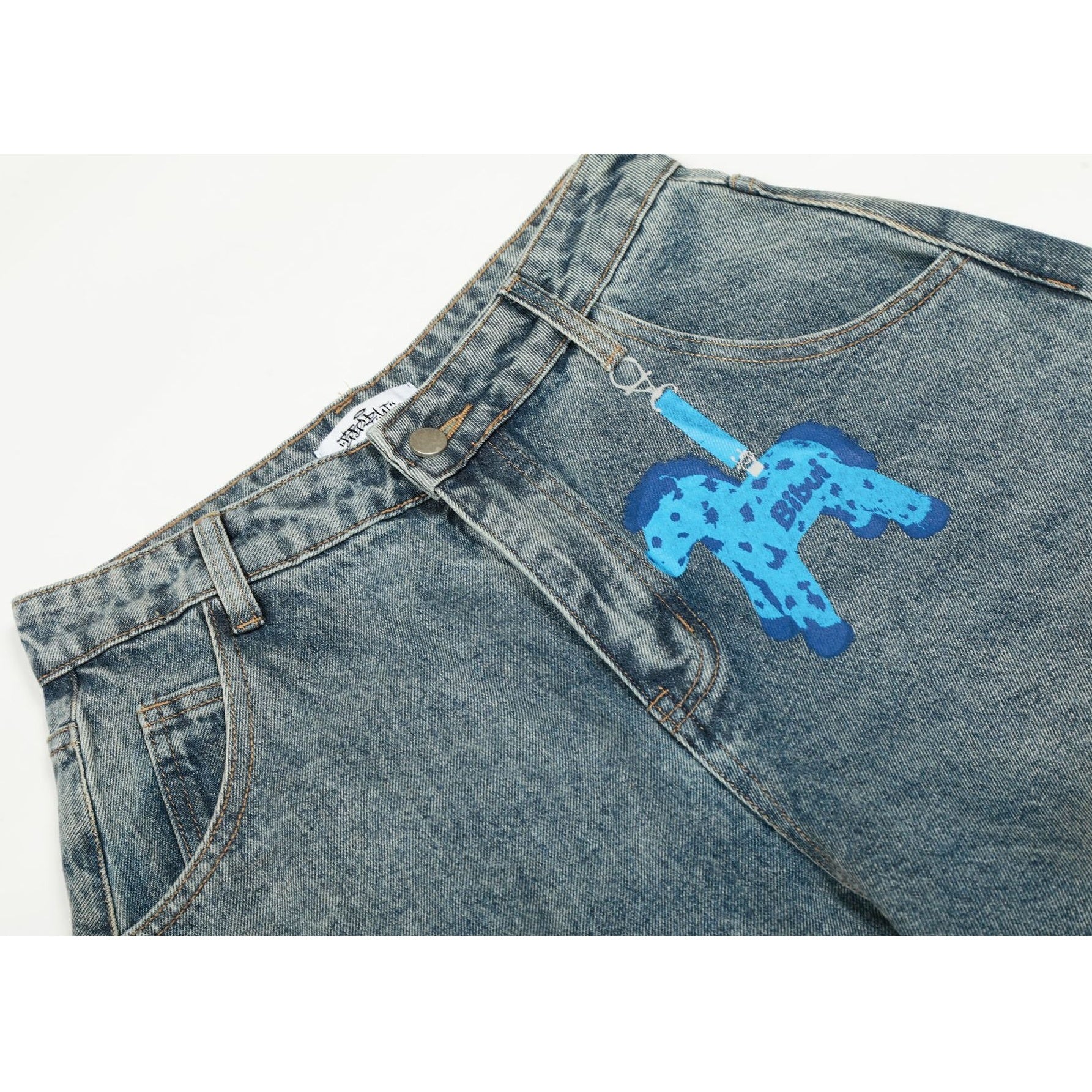 Cartoon Zebra Print Ripped Curve Jeans MW10342