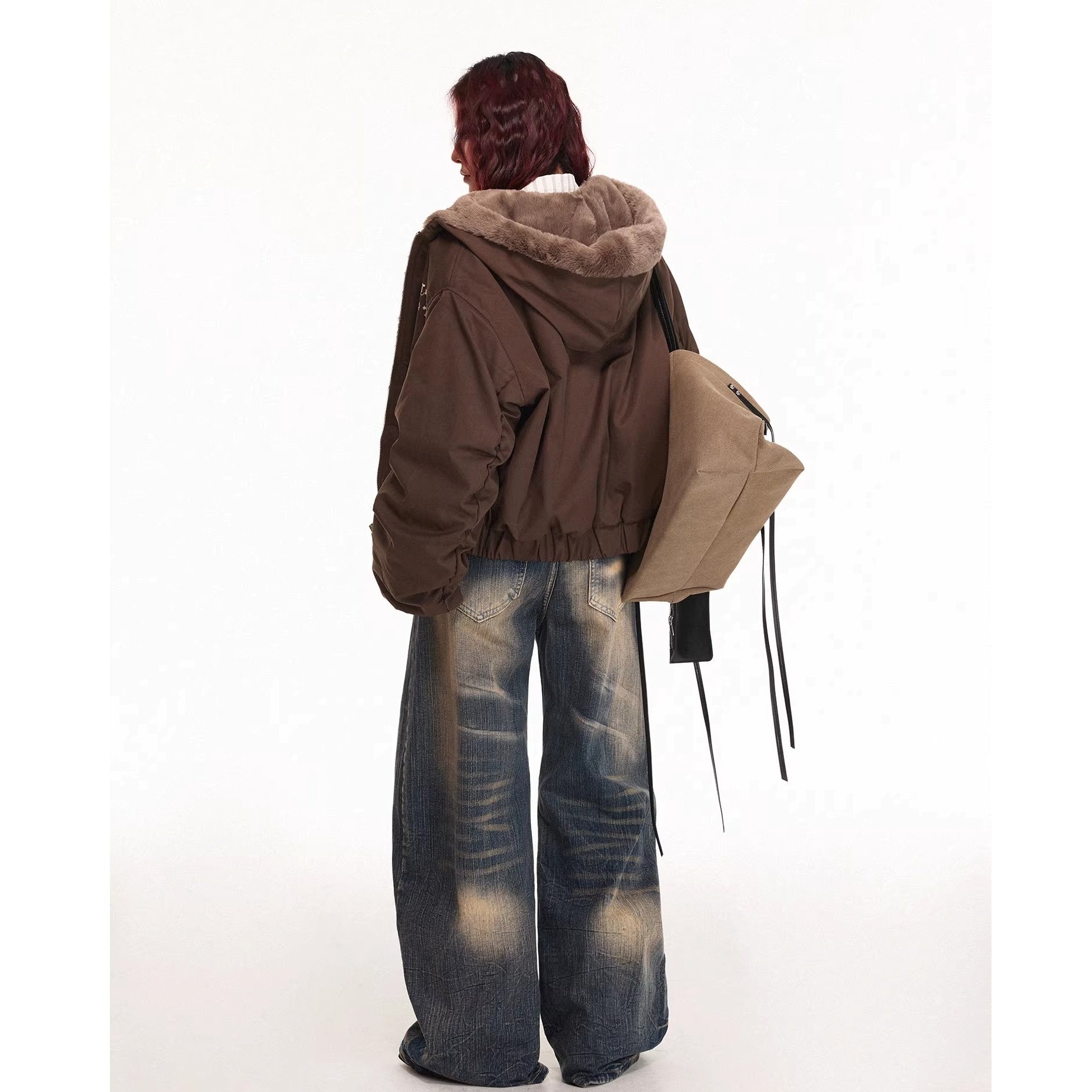 Reversible Cross Print Fur Hooded Jacket MW10315