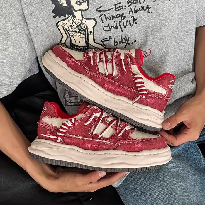 Washed Canvas Invisible Heightened Thick-soled Sneaker FG2002