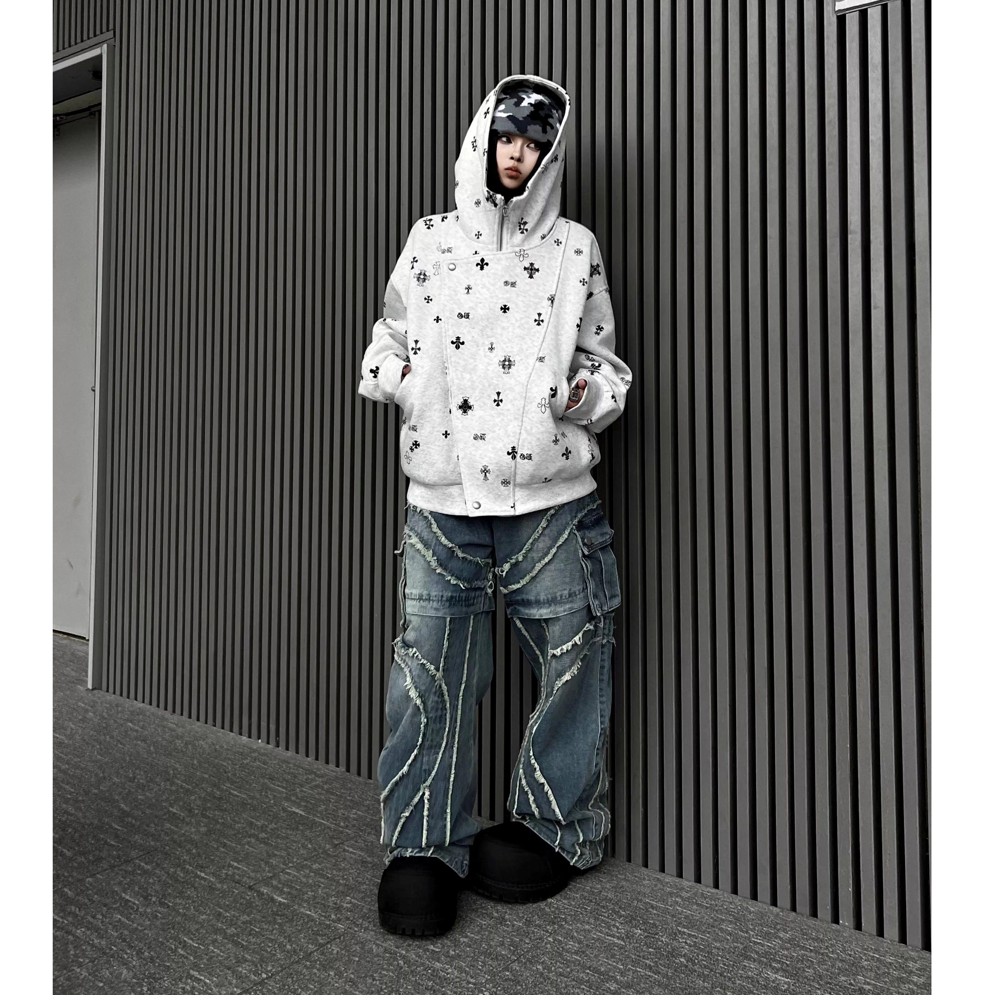 Washed Raw Edge Spliced Curve Jeans MW10351