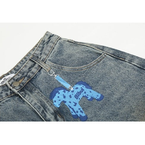 Cartoon Zebra Print Ripped Curve Jeans MW10342