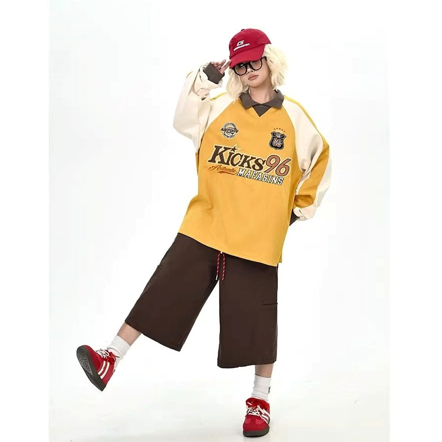 Color-Blocking Embroidered Lapel Sweatshirts MW10365