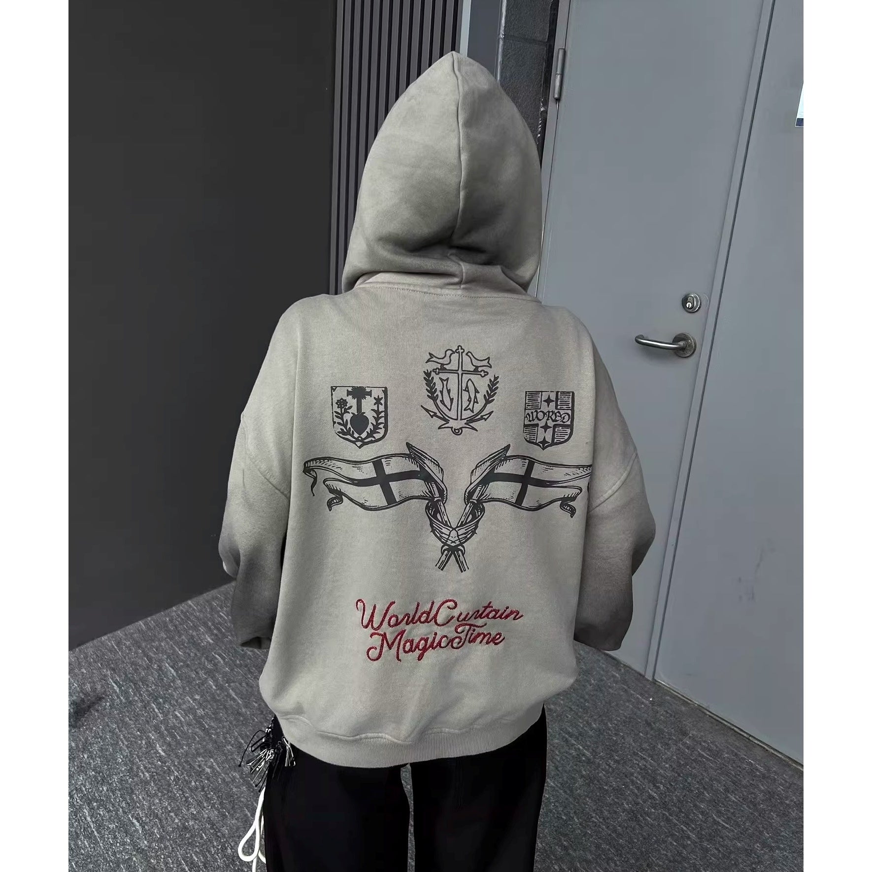 Dirty Washed Embroidery Zipper Hooded Parka MW10352