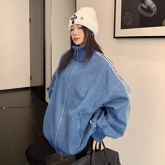 Stand Collar Denim Zip Jacket OS2081